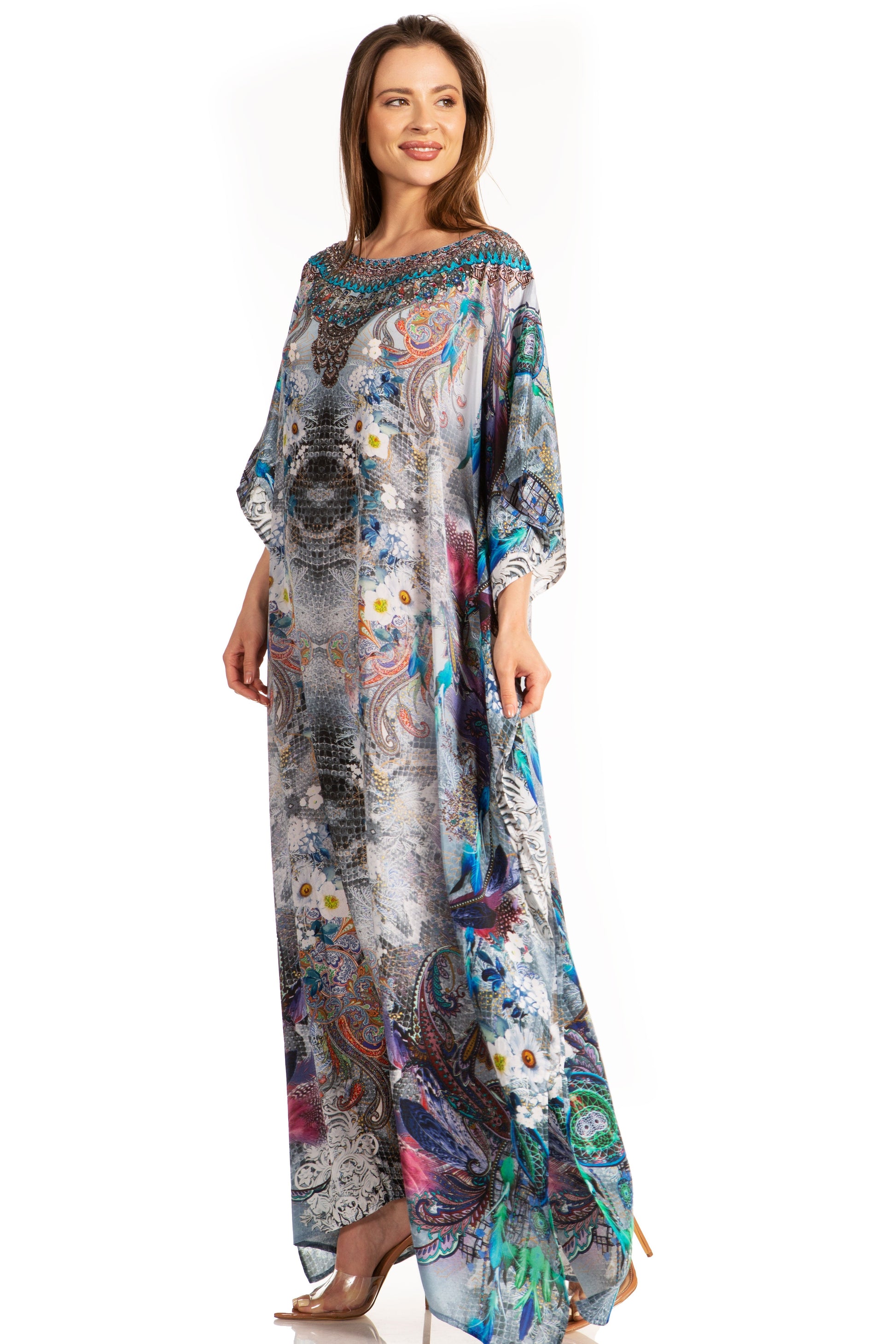 Sakkas Jabari Women's Maxi Short Sleeve Long Beach Kaftan Dress Boho Loose Gown - Concordia Style Boutique