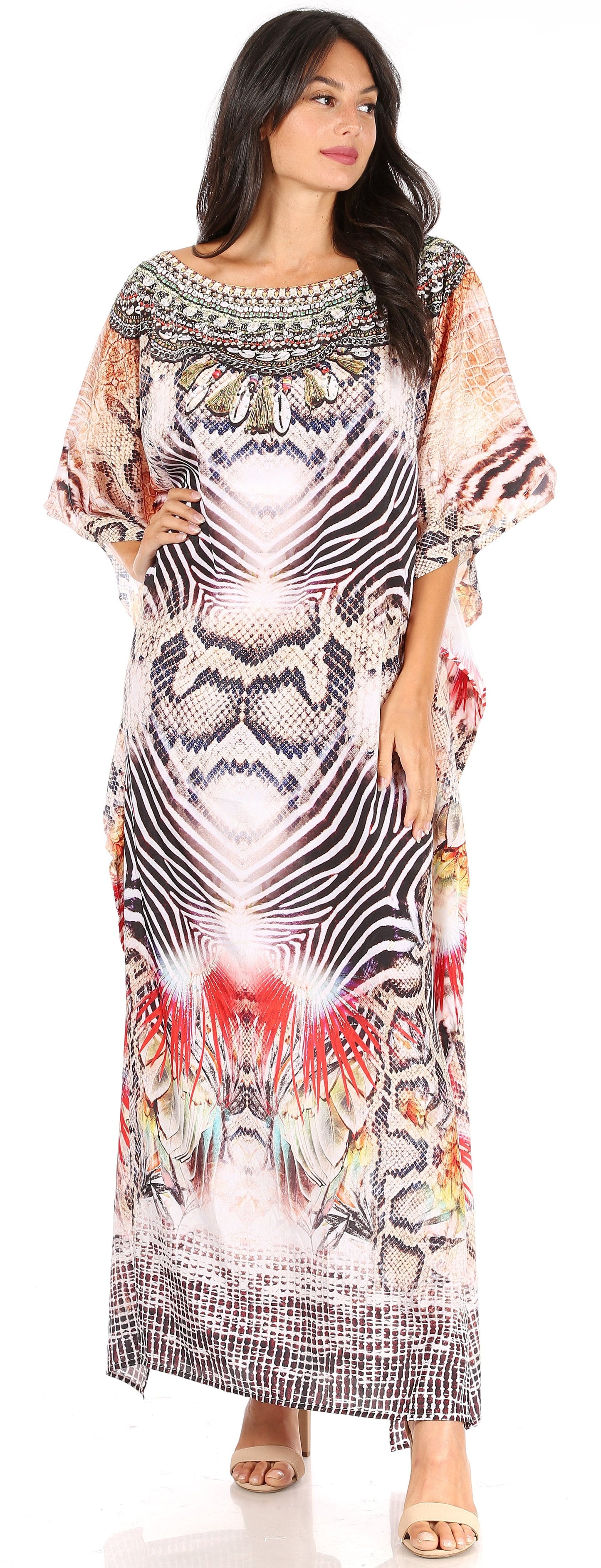 Sakkas Jabari Women's Maxi Short Sleeve Long Beach Kaftan Dress Boho Loose Gown - Concordia Style Boutique