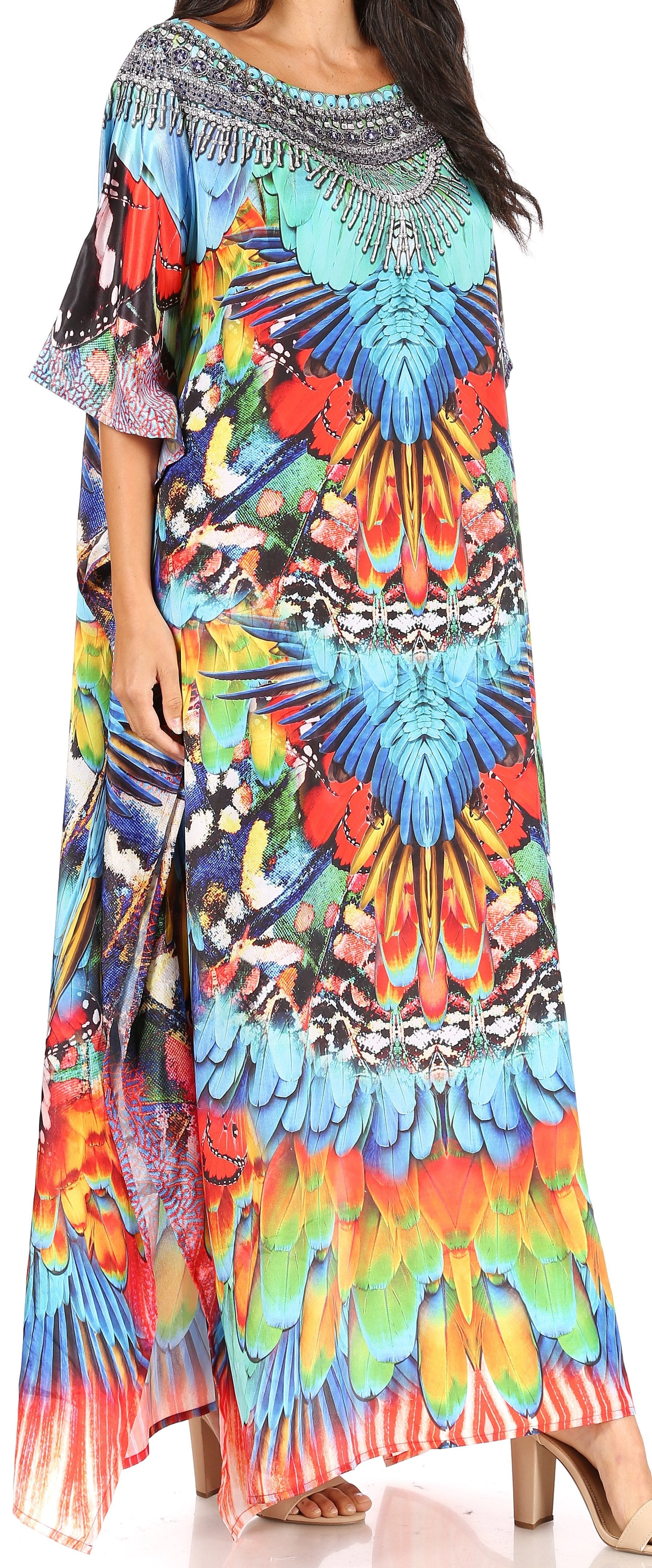 Sakkas Jabari Women's Maxi Short Sleeve Long Beach Kaftan Dress Boho Loose Gown - Concordia Style Boutique