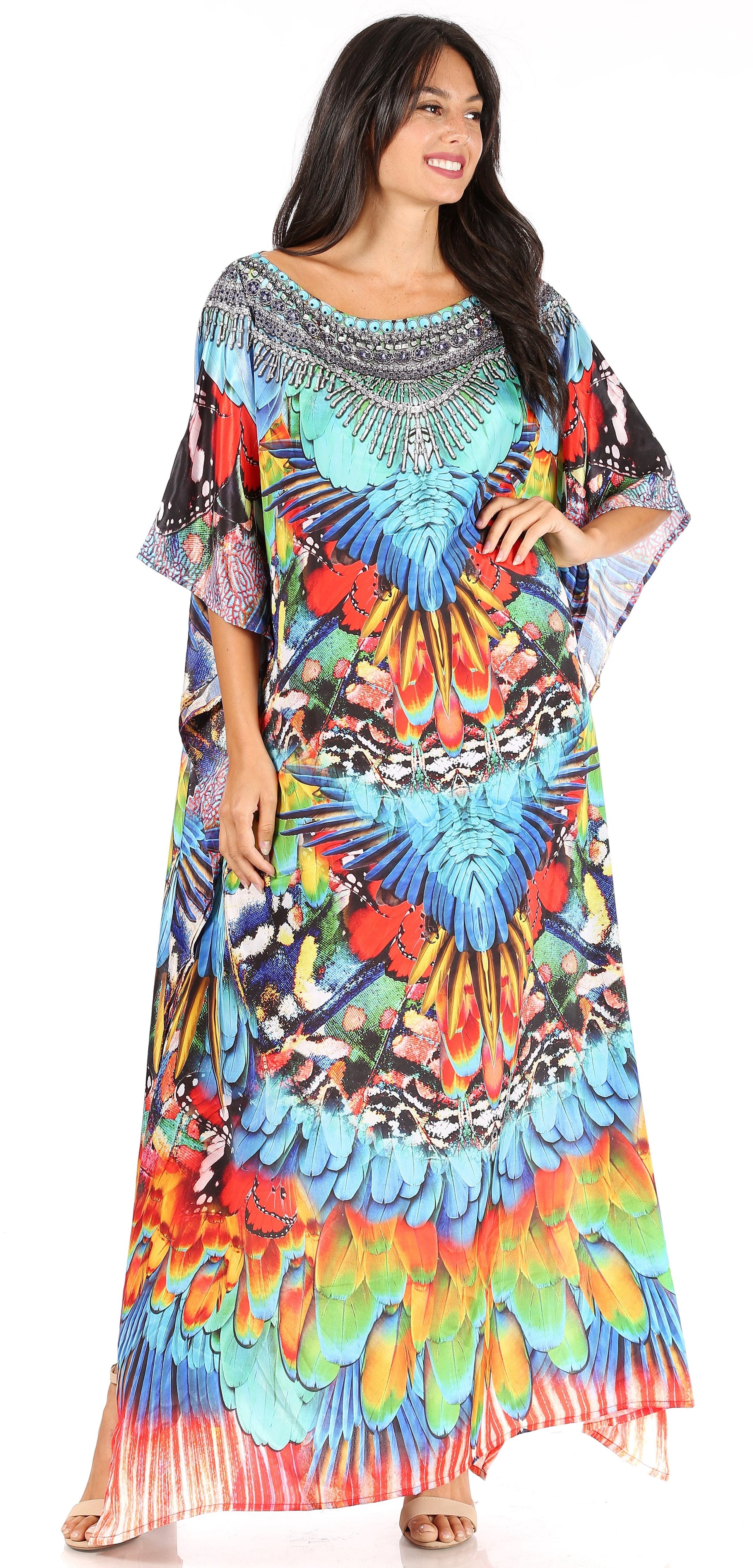 Sakkas Jabari Women's Maxi Short Sleeve Long Beach Kaftan Dress Boho Loose Gown - Concordia Style Boutique