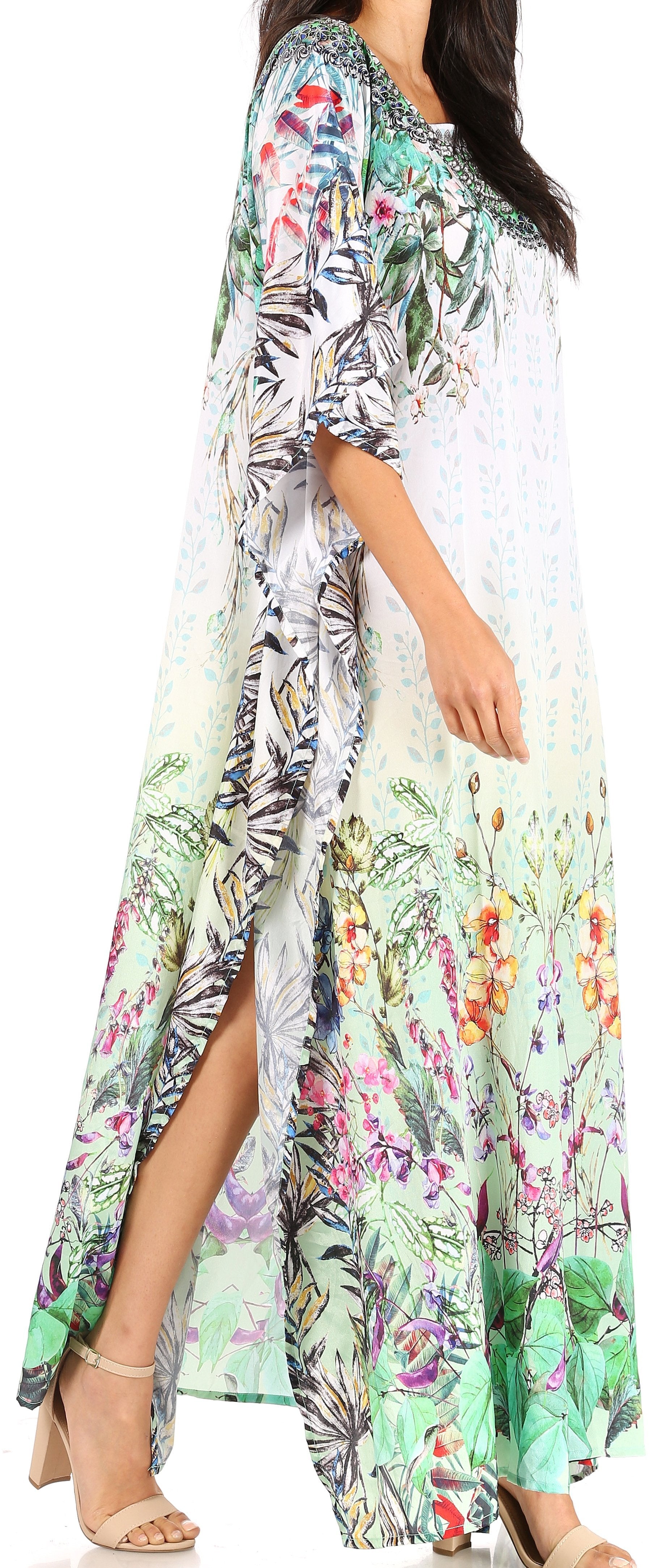 Sakkas Jabari Women's Maxi Short Sleeve Long Beach Kaftan Dress Boho Loose Gown - Concordia Style Boutique