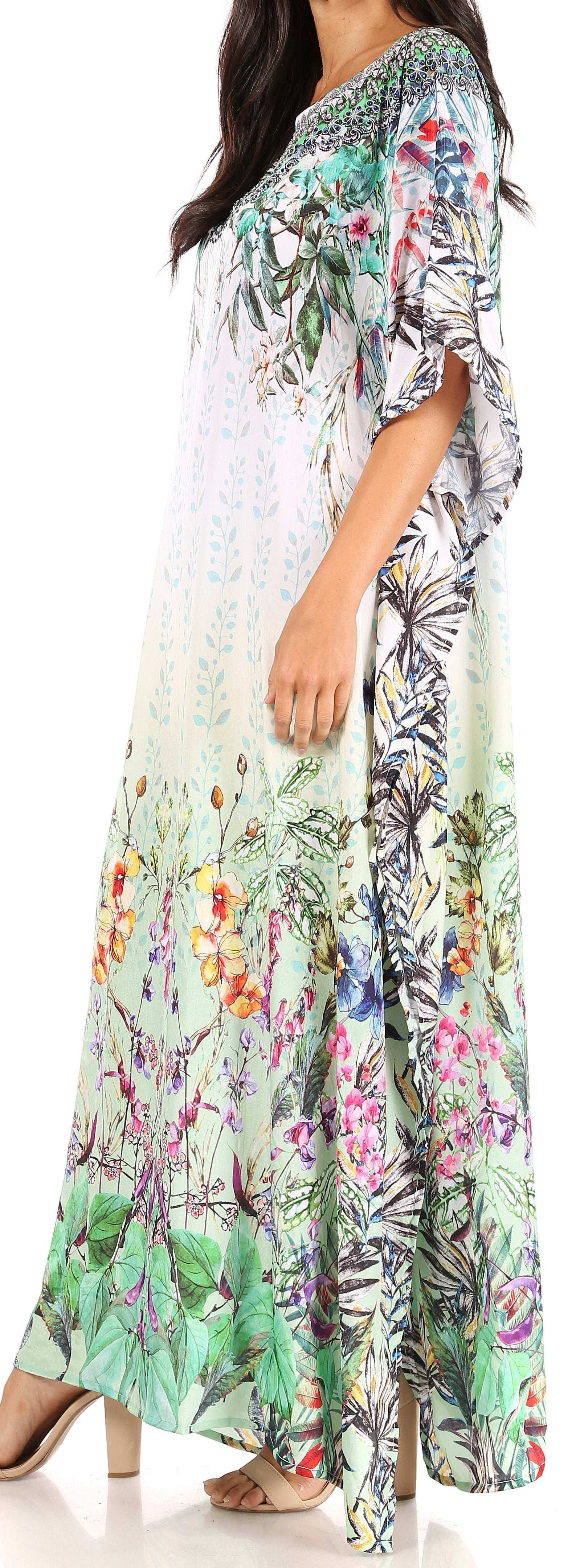 Sakkas Jabari Women's Maxi Short Sleeve Long Beach Kaftan Dress Boho Loose Gown - Concordia Style Boutique