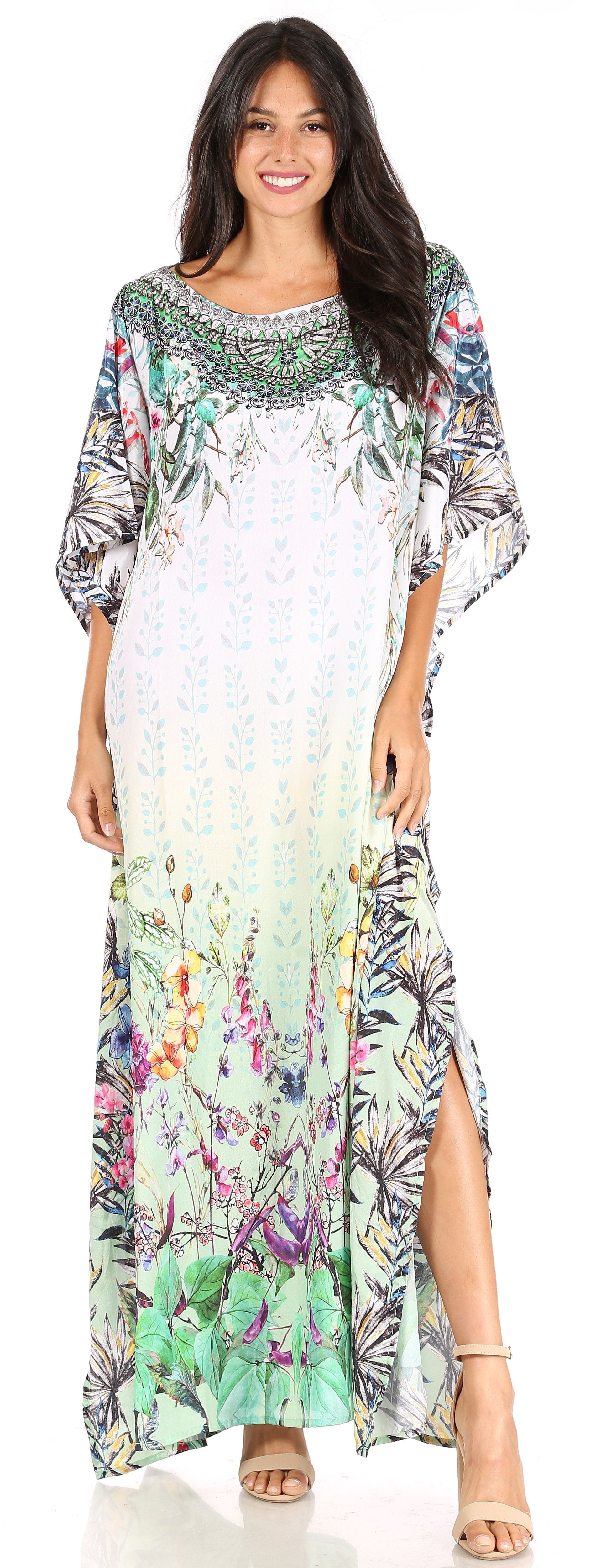 Sakkas Jabari Women's Maxi Short Sleeve Long Beach Kaftan Dress Boho Loose Gown - Concordia Style Boutique