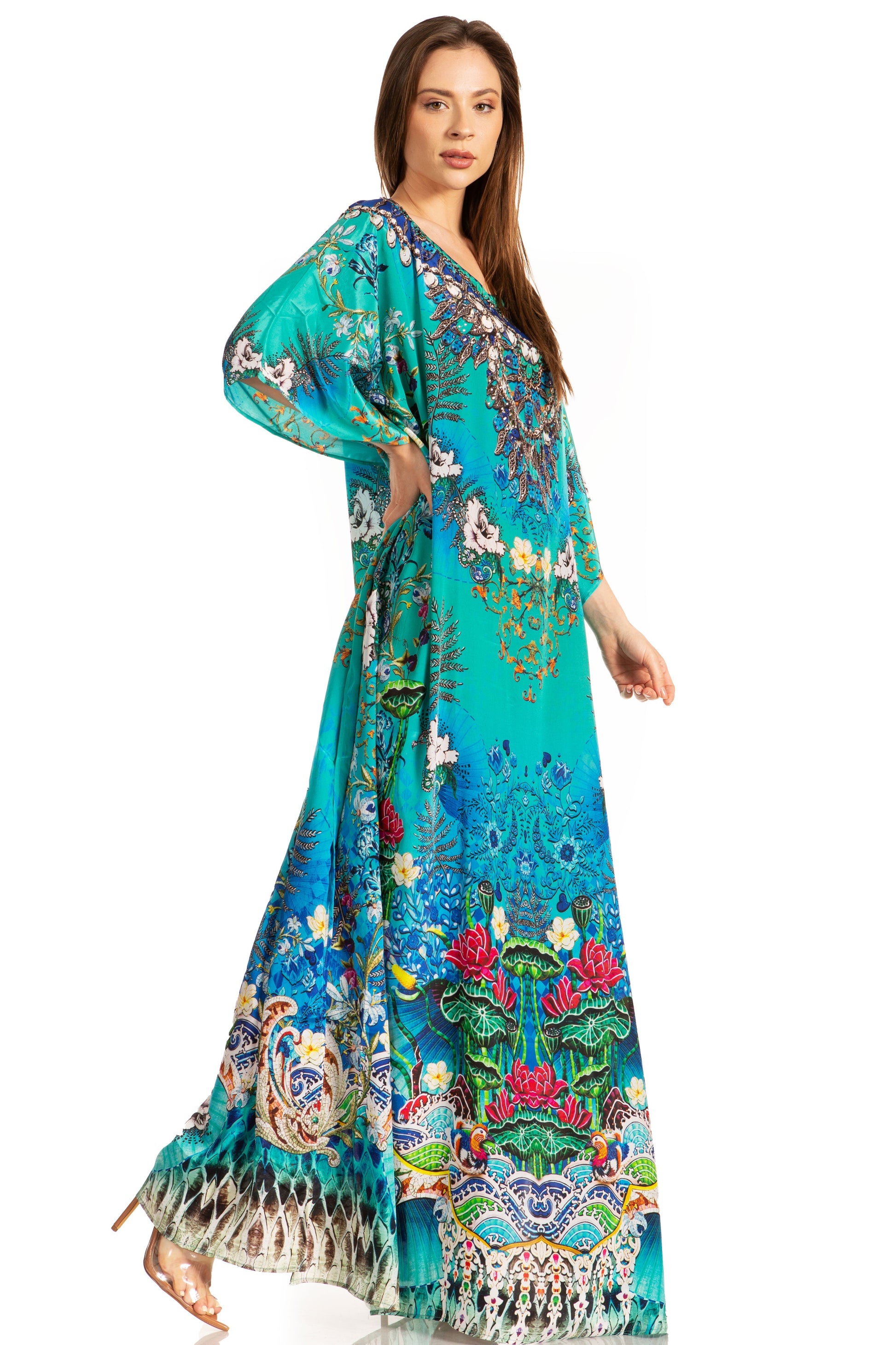 Sakkas Jabari Women's Maxi Short Sleeve Long Beach Kaftan Dress Boho Loose Gown - Concordia Style Boutique