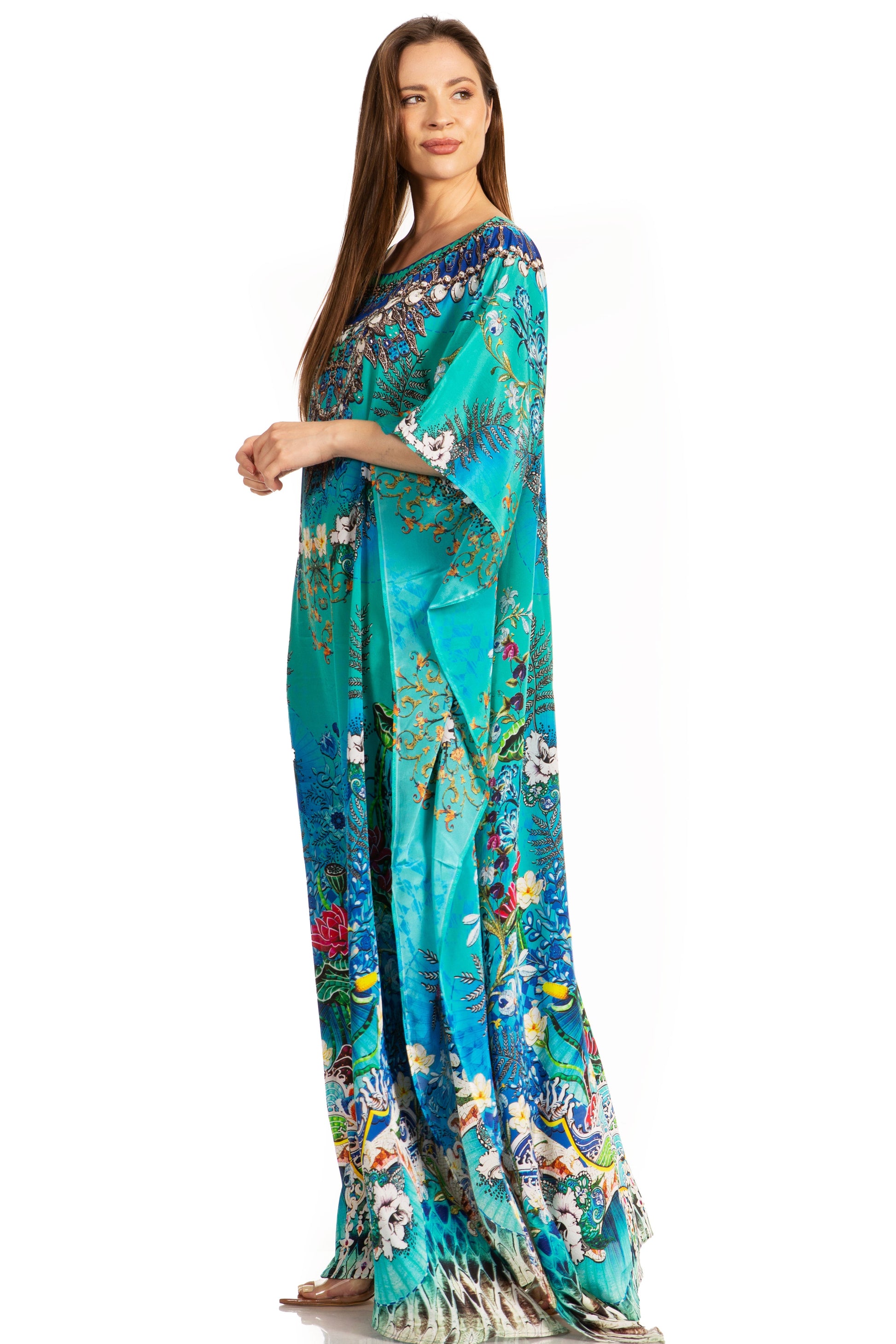 Sakkas Jabari Women's Maxi Short Sleeve Long Beach Kaftan Dress Boho Loose Gown - Concordia Style Boutique