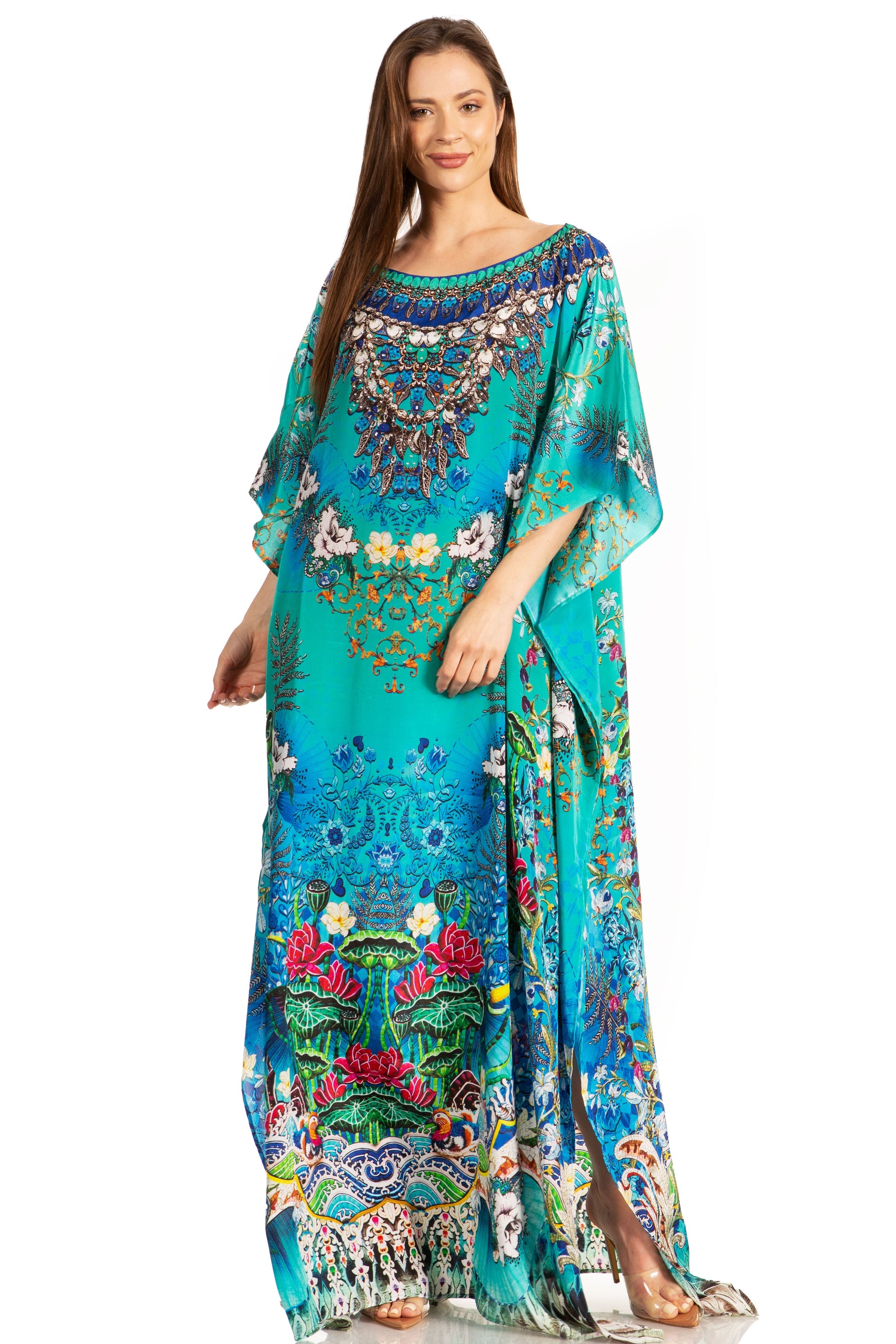 Sakkas Jabari Women's Maxi Short Sleeve Long Beach Kaftan Dress Boho Loose Gown - Concordia Style Boutique