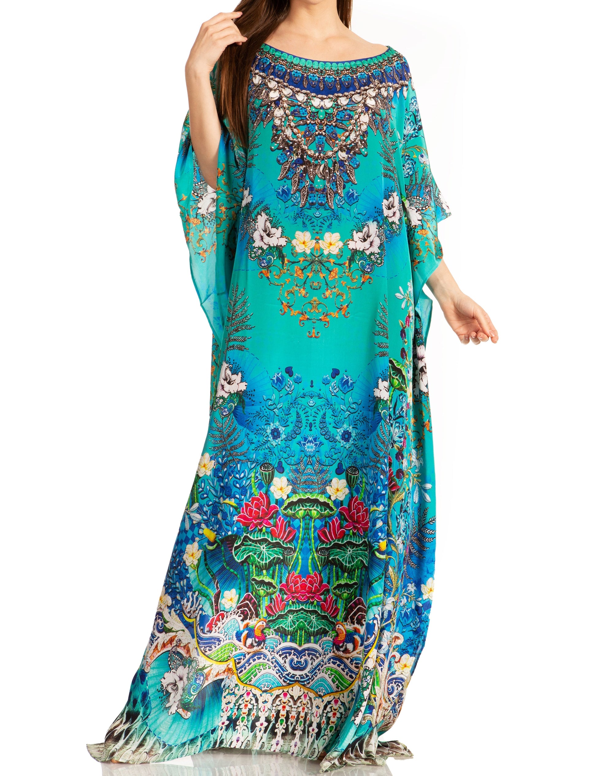 Sakkas Jabari Women's Maxi Short Sleeve Long Beach Kaftan Dress Boho Loose Gown - Concordia Style Boutique