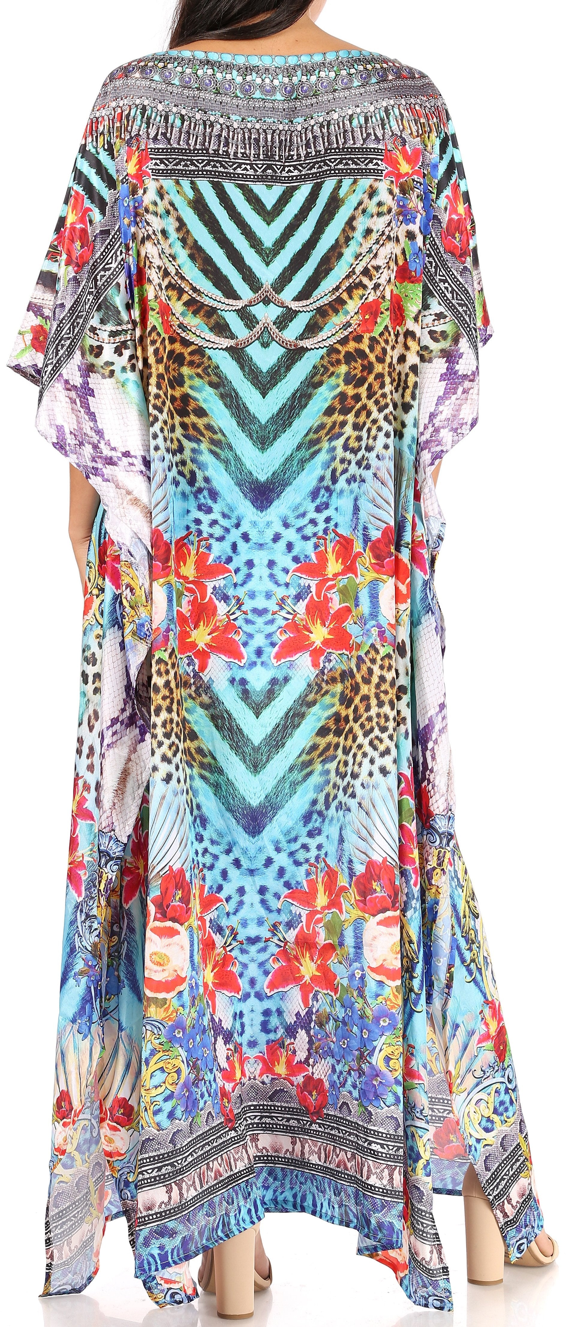 Sakkas Jabari Women's Maxi Short Sleeve Long Beach Kaftan Dress Boho Loose Gown - Concordia Style Boutique