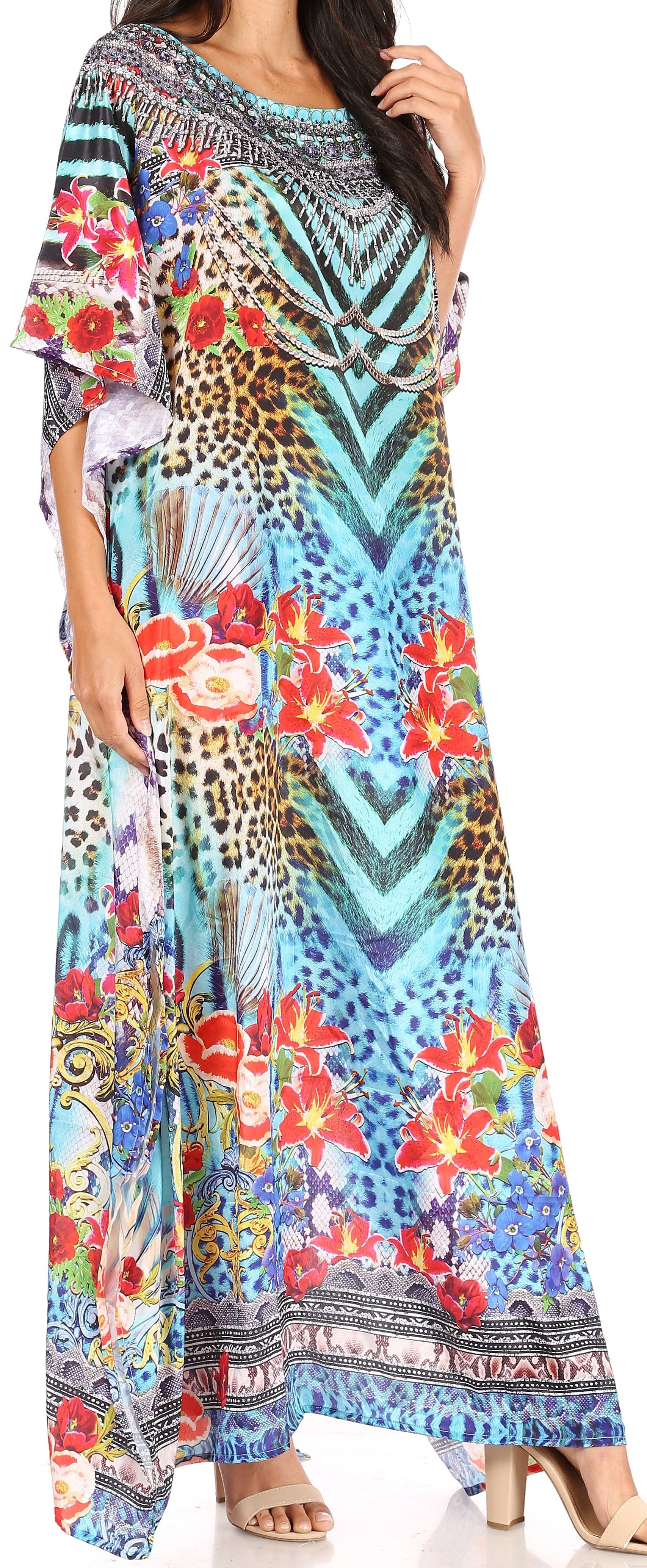 Sakkas Jabari Women's Maxi Short Sleeve Long Beach Kaftan Dress Boho Loose Gown - Concordia Style Boutique