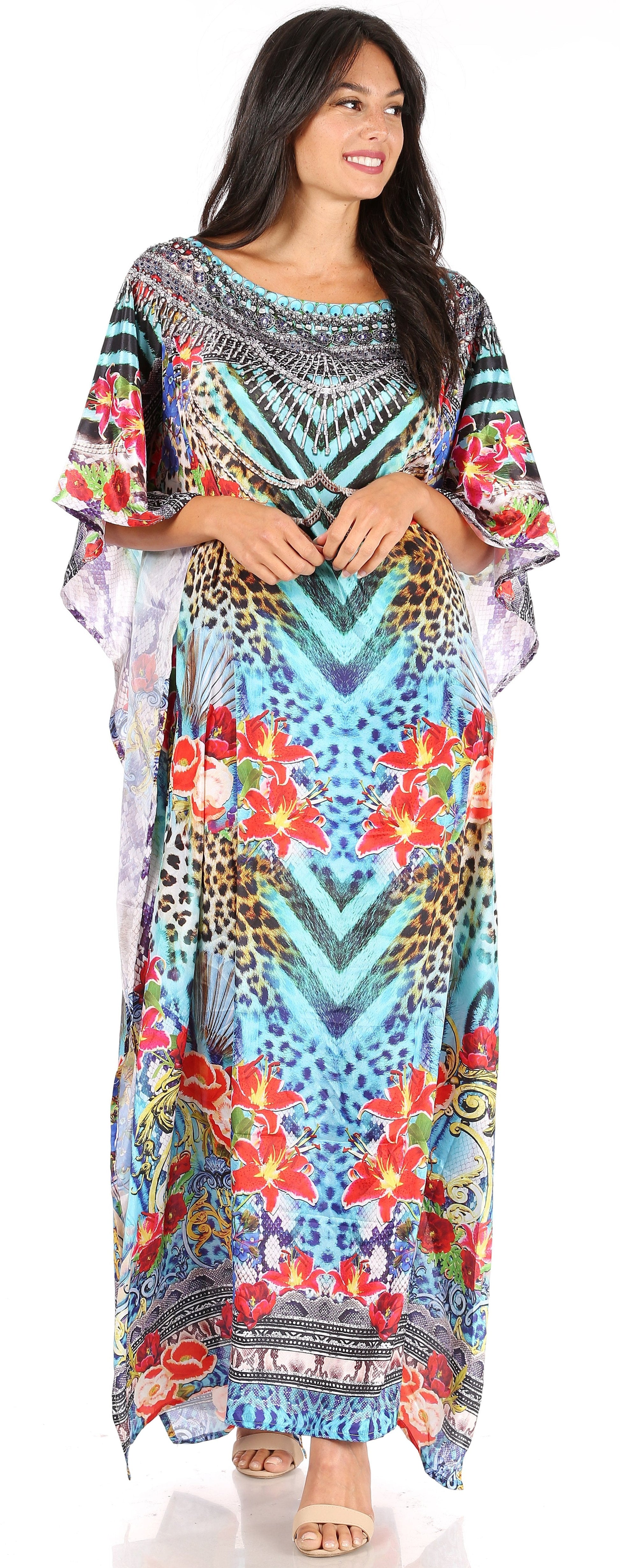 Sakkas Jabari Women's Maxi Short Sleeve Long Beach Kaftan Dress Boho Loose Gown - Concordia Style Boutique