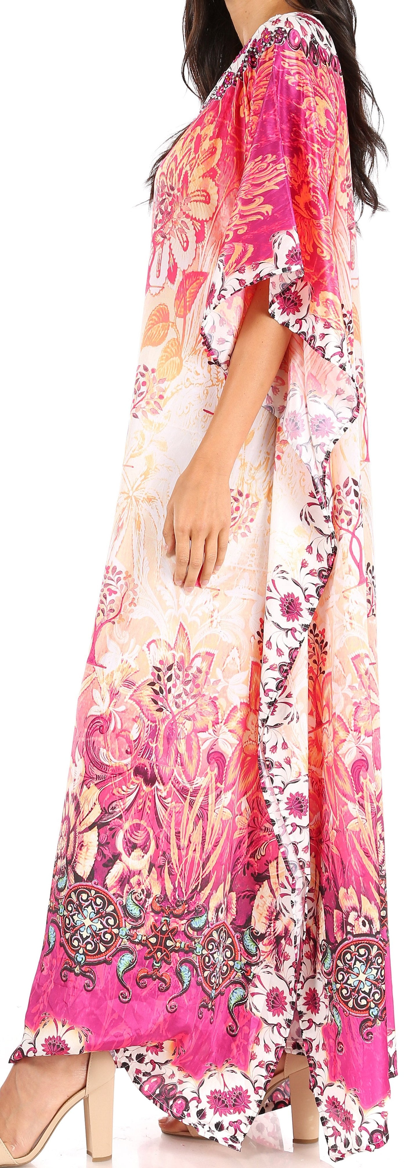 Sakkas Jabari Women's Maxi Short Sleeve Long Beach Kaftan Dress Boho Loose Gown - Concordia Style Boutique