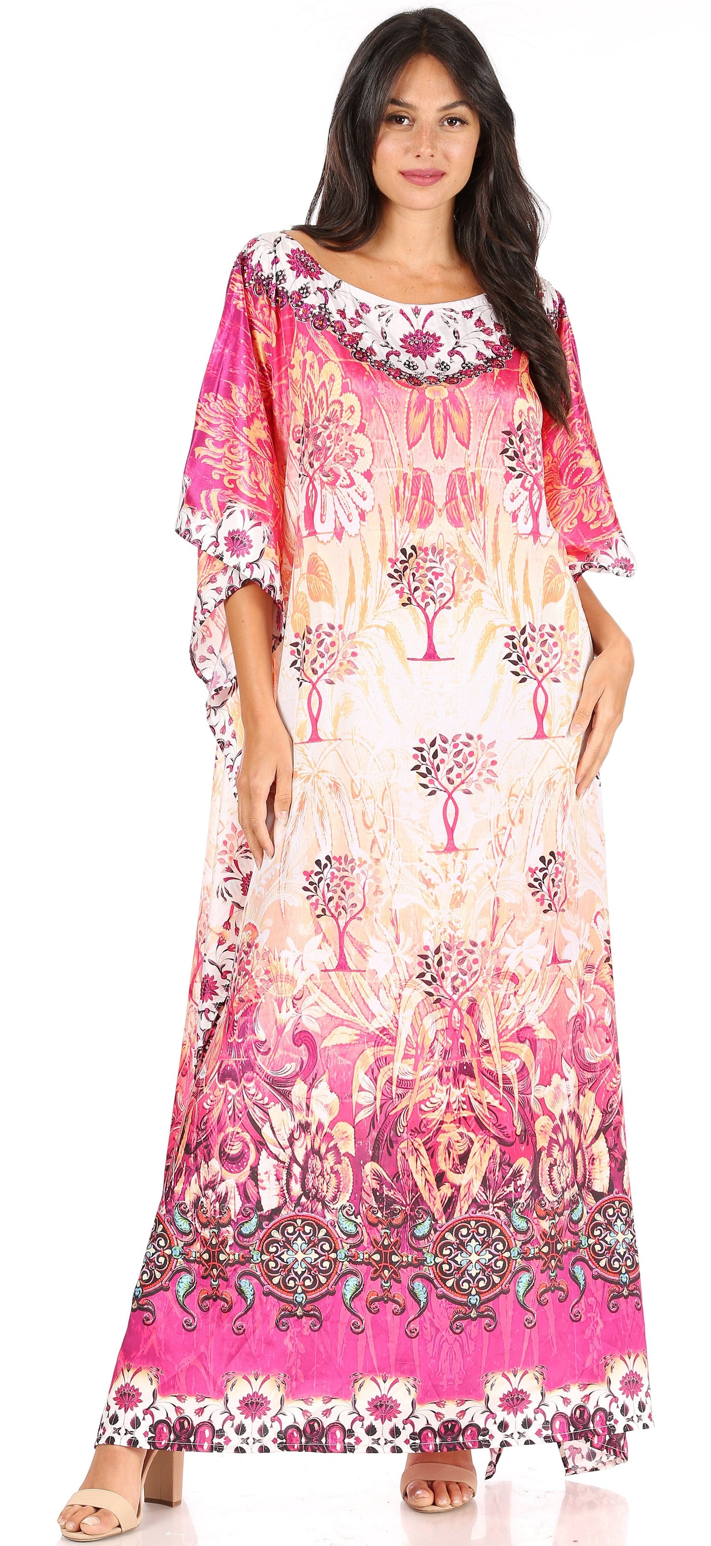 Sakkas Jabari Women's Maxi Short Sleeve Long Beach Kaftan Dress Boho Loose Gown - Concordia Style Boutique