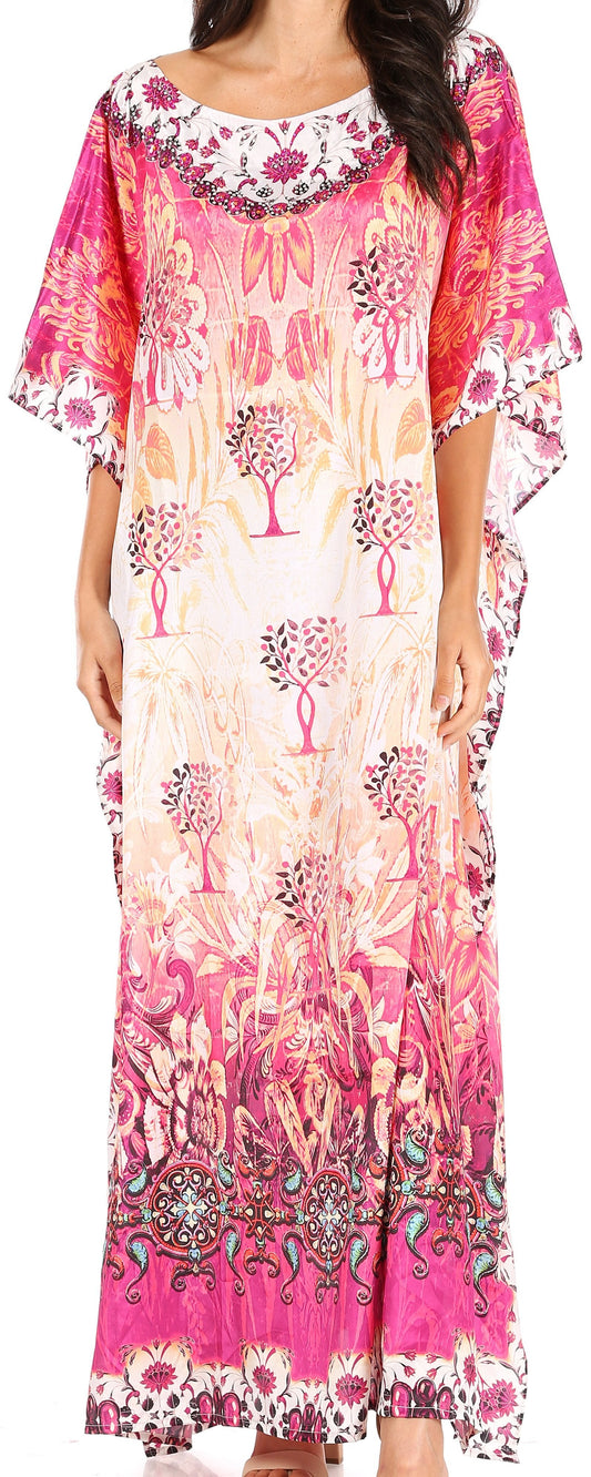 Sakkas Jabari Women's Maxi Short Sleeve Long Beach Kaftan Dress Boho Loose Gown - Concordia Style Boutique