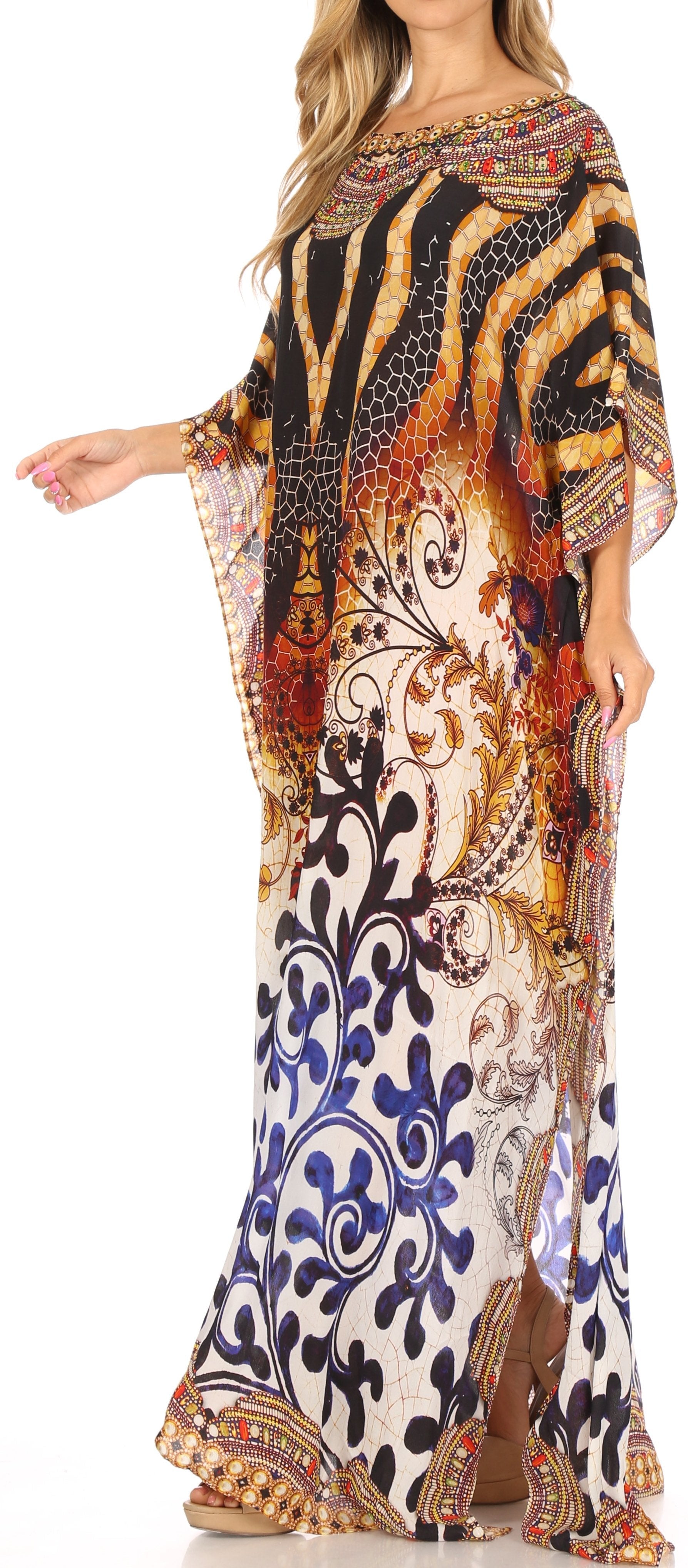 Sakkas Jabari Women's Maxi Short Sleeve Long Beach Kaftan Dress Boho Loose Gown - Concordia Style Boutique