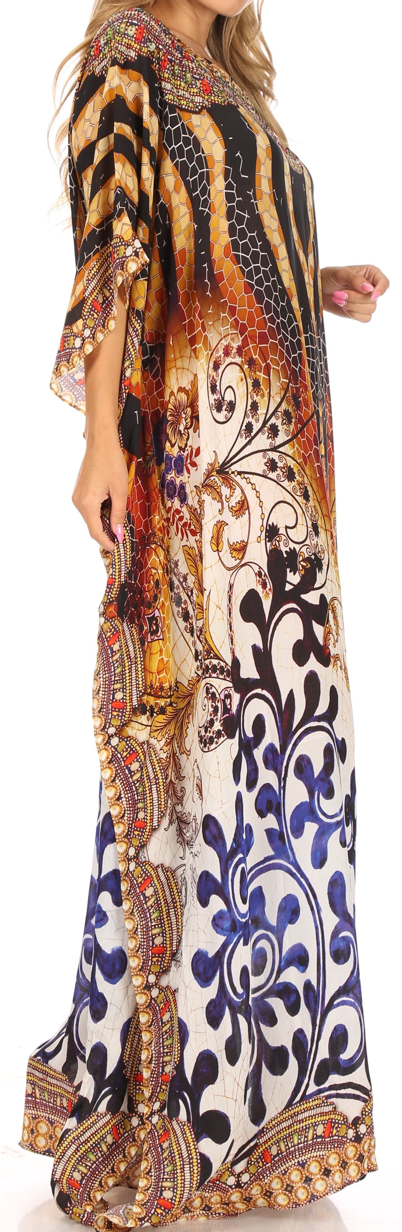 Sakkas Jabari Women's Maxi Short Sleeve Long Beach Kaftan Dress Boho Loose Gown - Concordia Style Boutique
