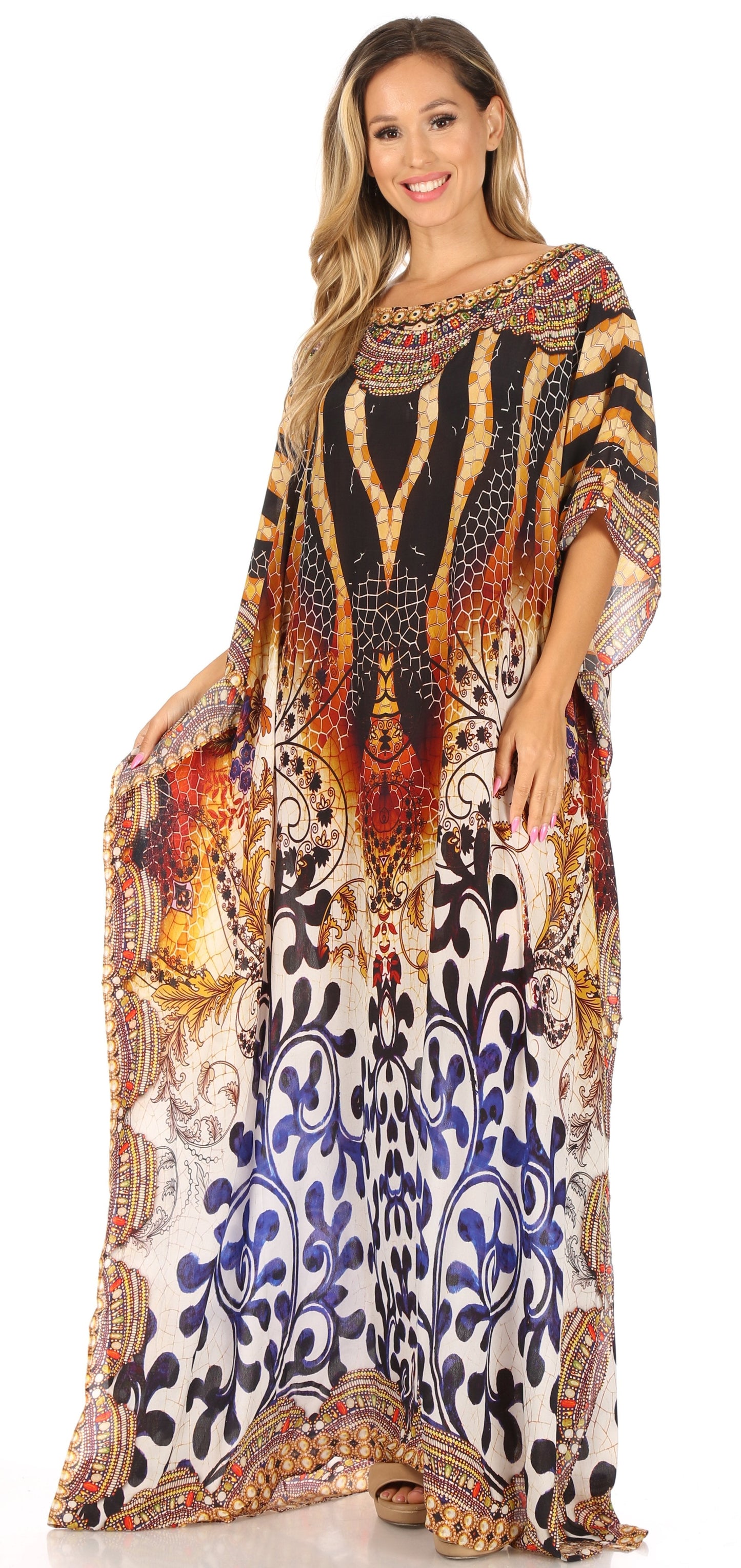 Sakkas Jabari Women's Maxi Short Sleeve Long Beach Kaftan Dress Boho Loose Gown - Concordia Style Boutique
