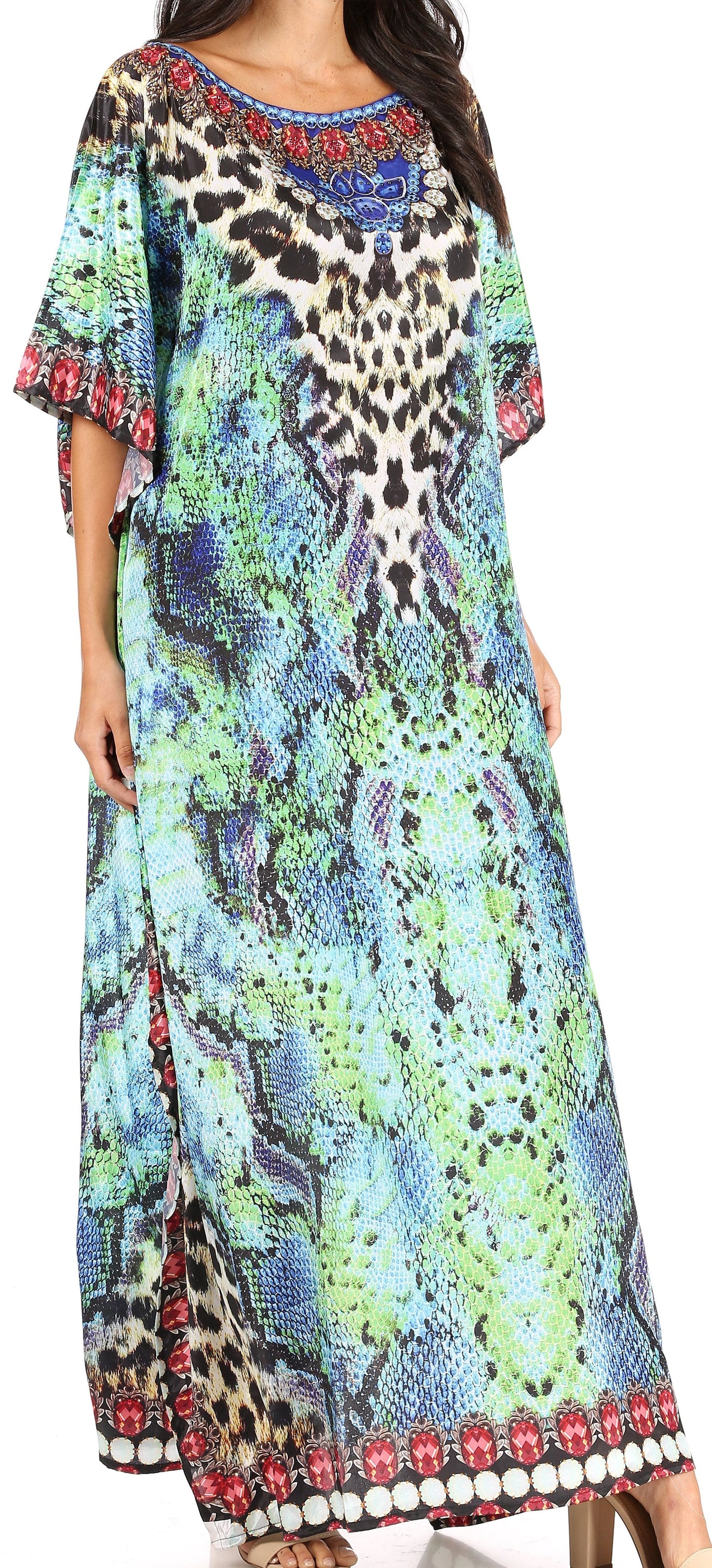 Sakkas Jabari Women's Maxi Short Sleeve Long Beach Kaftan Dress Boho Loose Gown - Concordia Style Boutique