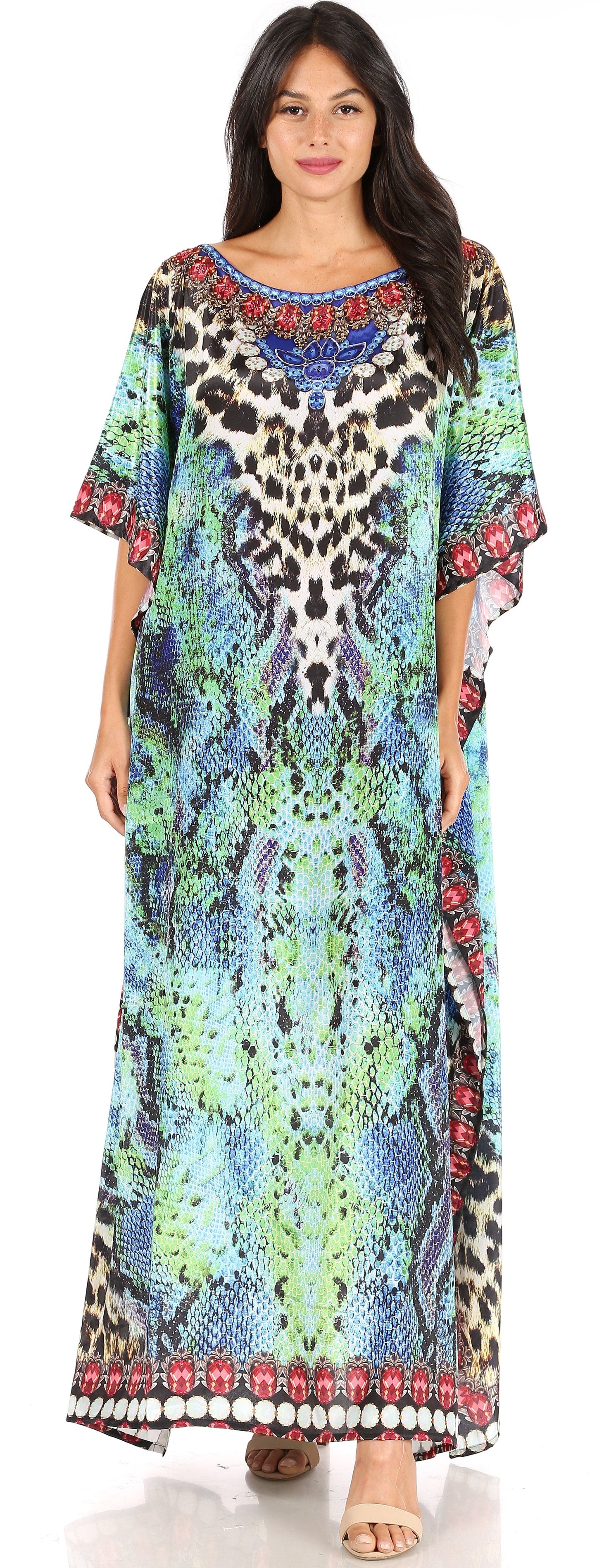 Sakkas Jabari Women's Maxi Short Sleeve Long Beach Kaftan Dress Boho Loose Gown - Concordia Style Boutique