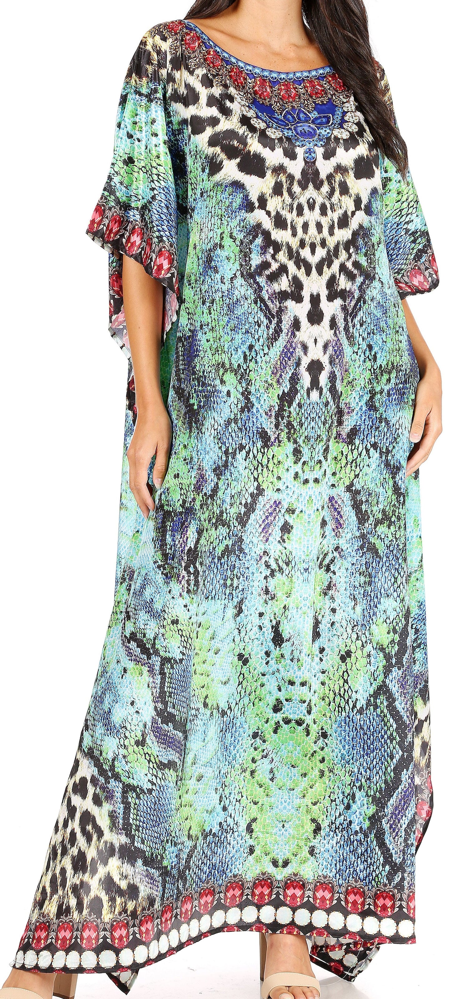 Sakkas Jabari Women's Maxi Short Sleeve Long Beach Kaftan Dress Boho Loose Gown - Concordia Style Boutique