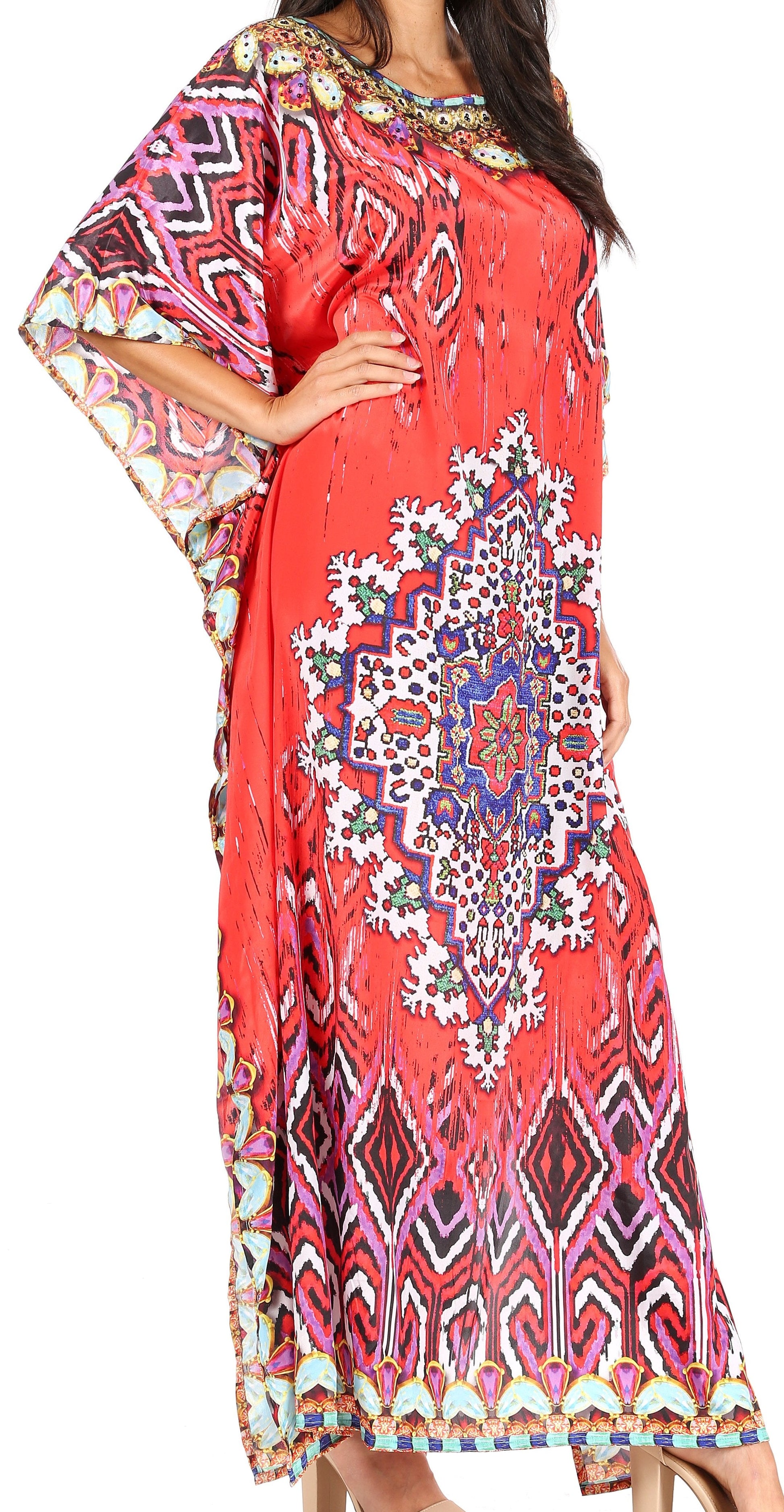 Sakkas Jabari Women's Maxi Short Sleeve Long Beach Kaftan Dress Boho Loose Gown - Concordia Style Boutique
