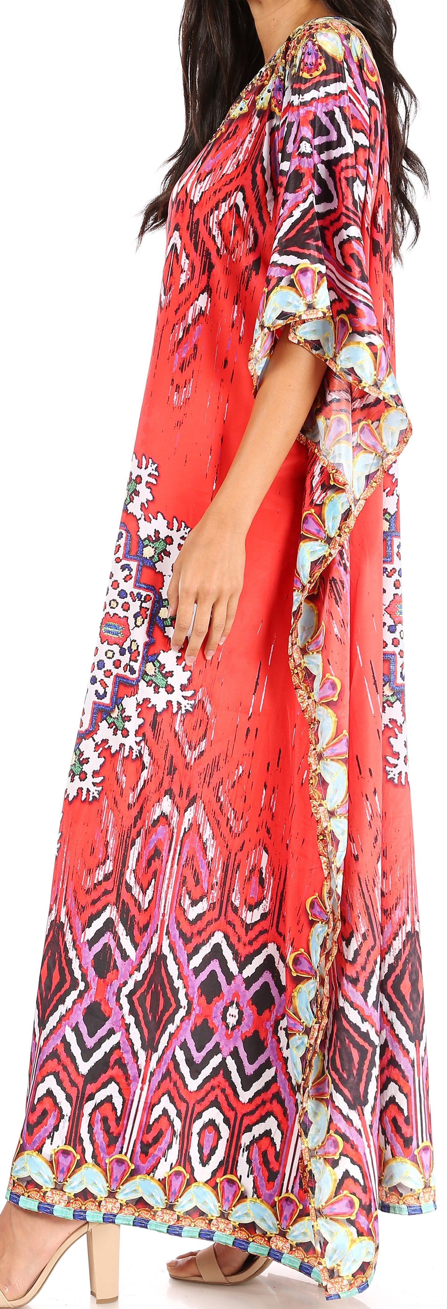 Sakkas Jabari Women's Maxi Short Sleeve Long Beach Kaftan Dress Boho Loose Gown - Concordia Style Boutique