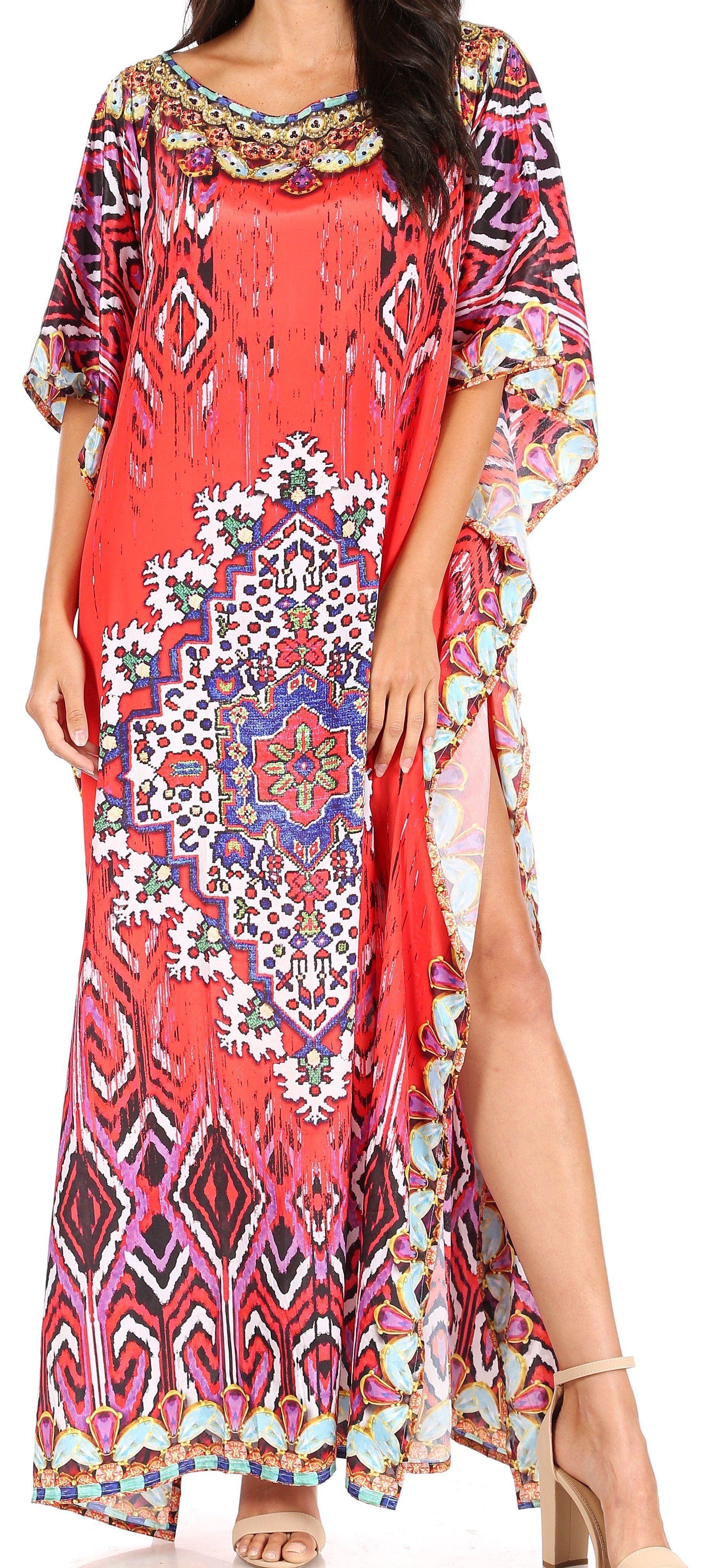 Sakkas Jabari Women's Maxi Short Sleeve Long Beach Kaftan Dress Boho Loose Gown - Concordia Style Boutique