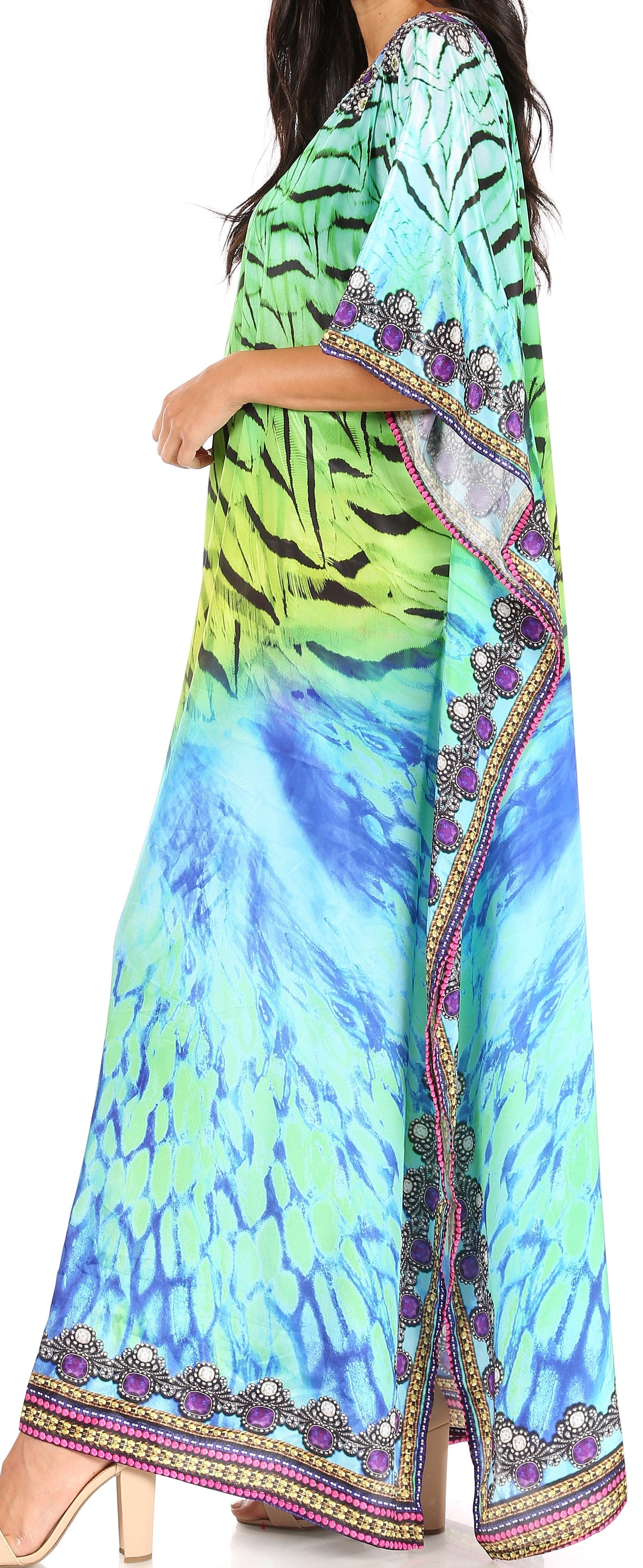 Sakkas Jabari Women's Maxi Short Sleeve Long Beach Kaftan Dress Boho Loose Gown - Concordia Style Boutique
