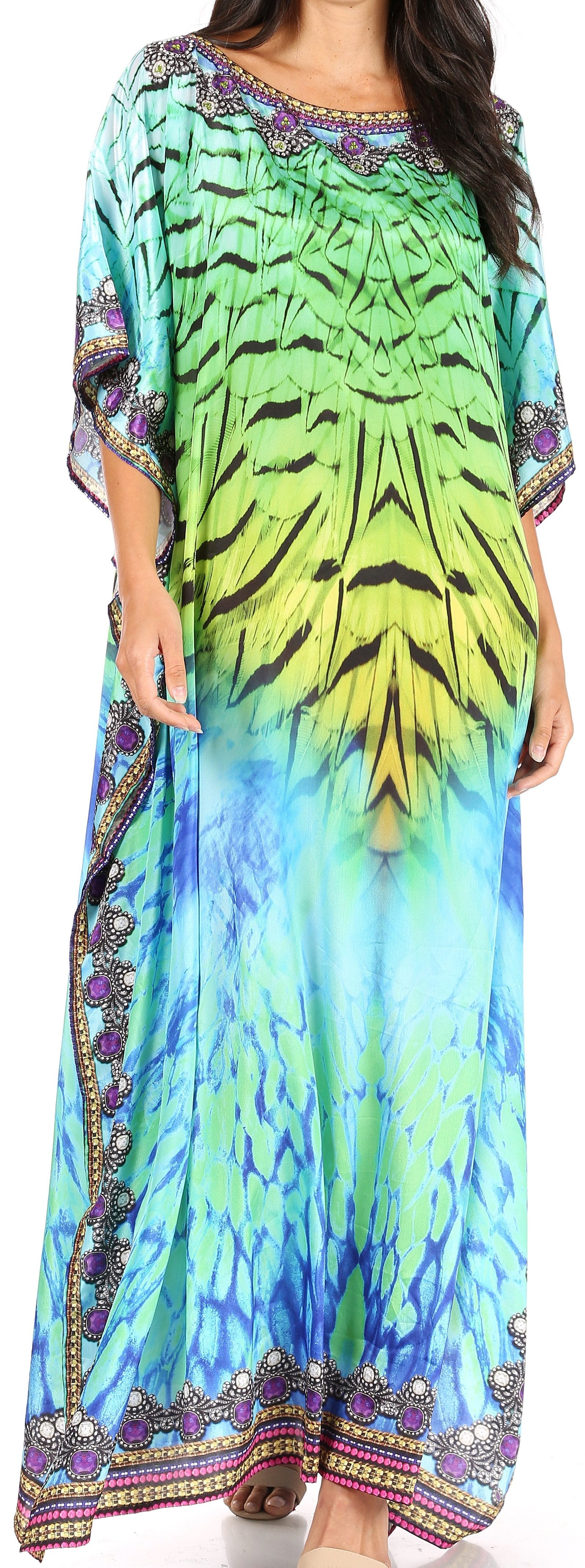 Sakkas Jabari Women's Maxi Short Sleeve Long Beach Kaftan Dress Boho Loose Gown - Concordia Style Boutique
