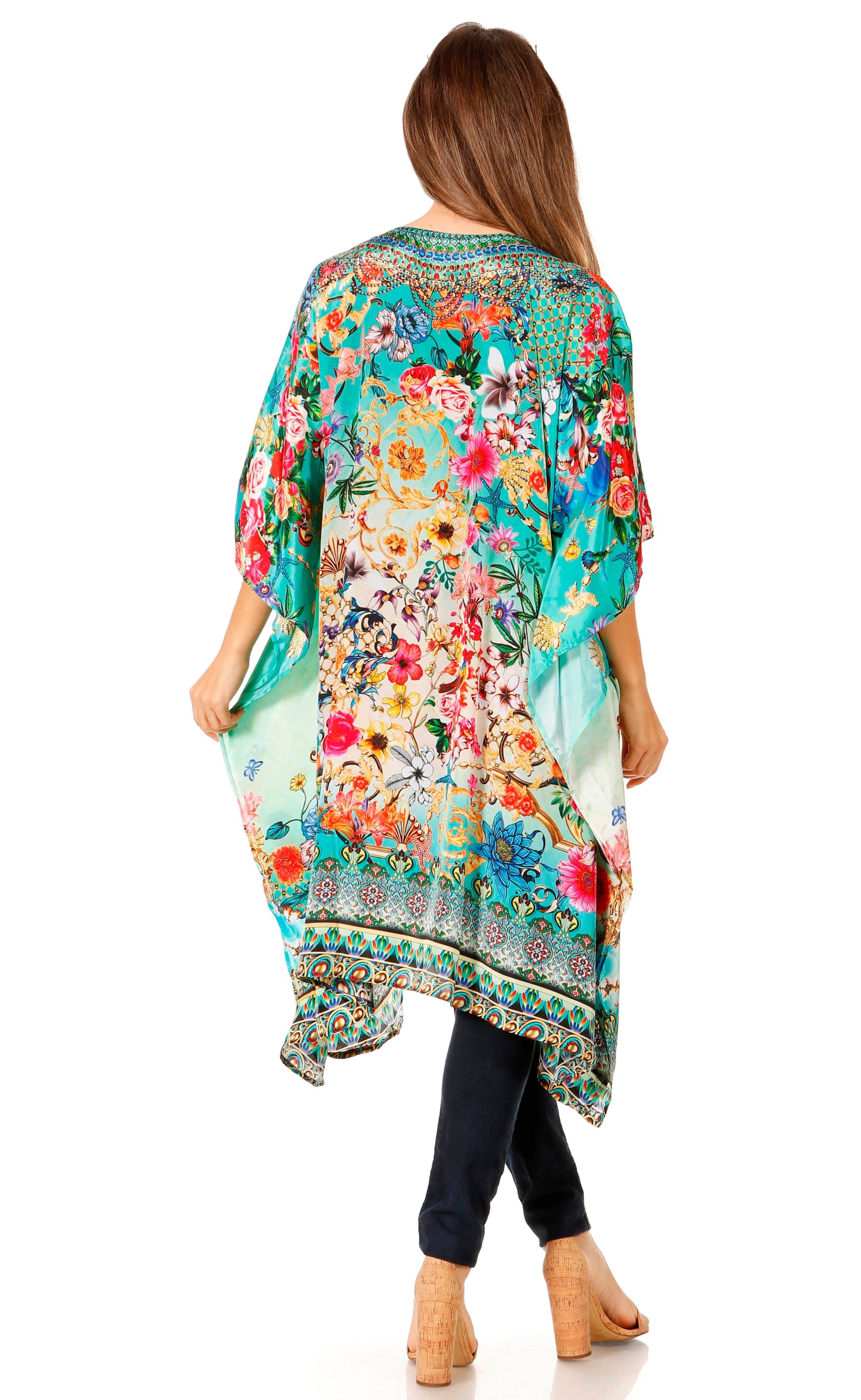 Sakkas Jenni Women's Mid Length Boho Caftan Kaftan Dress Cover up Flowy Rhinestone - Concordia Style Boutique