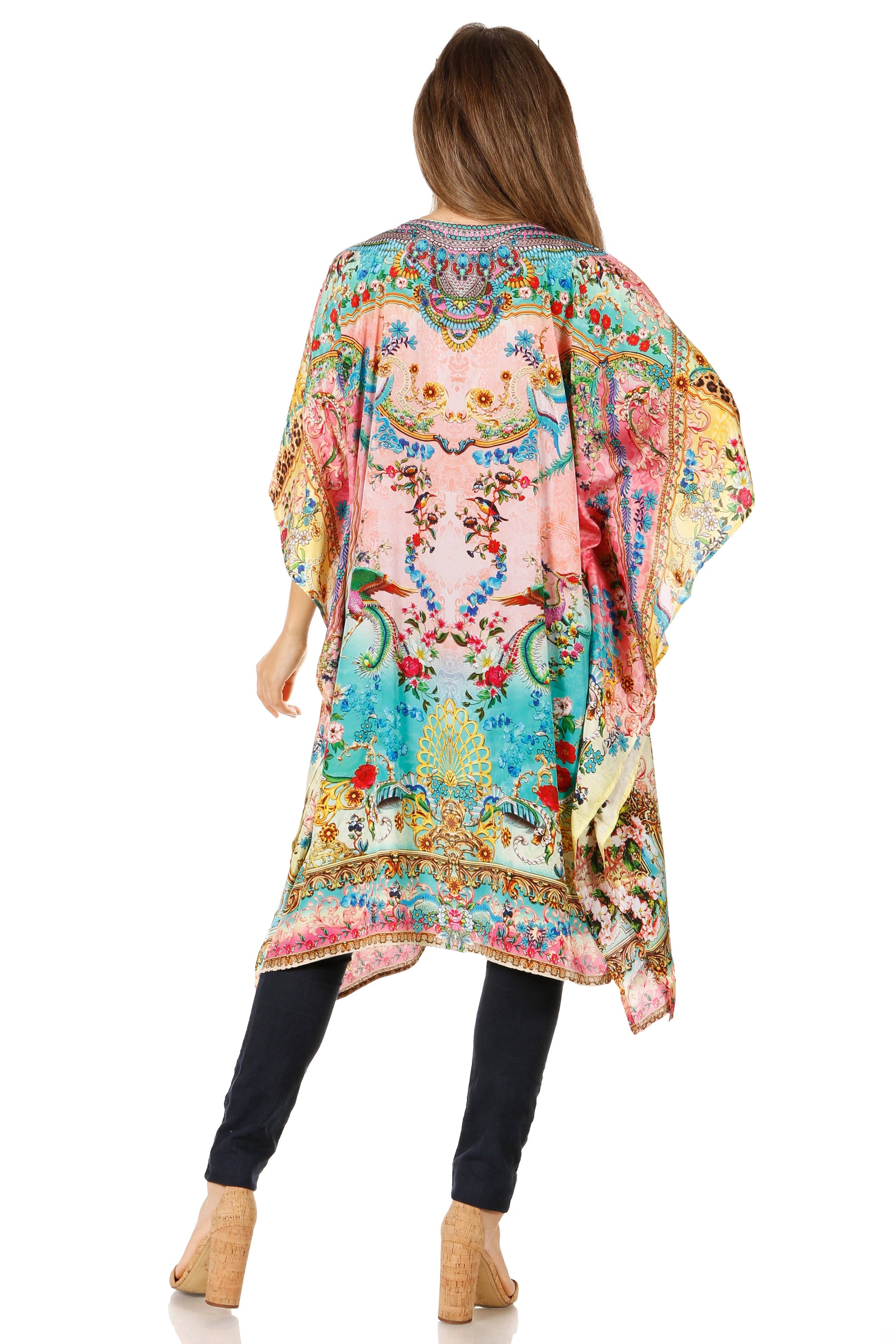 Sakkas Jenni Women's Mid Length Boho Caftan Kaftan Dress Cover up Flowy Rhinestone - Concordia Style Boutique