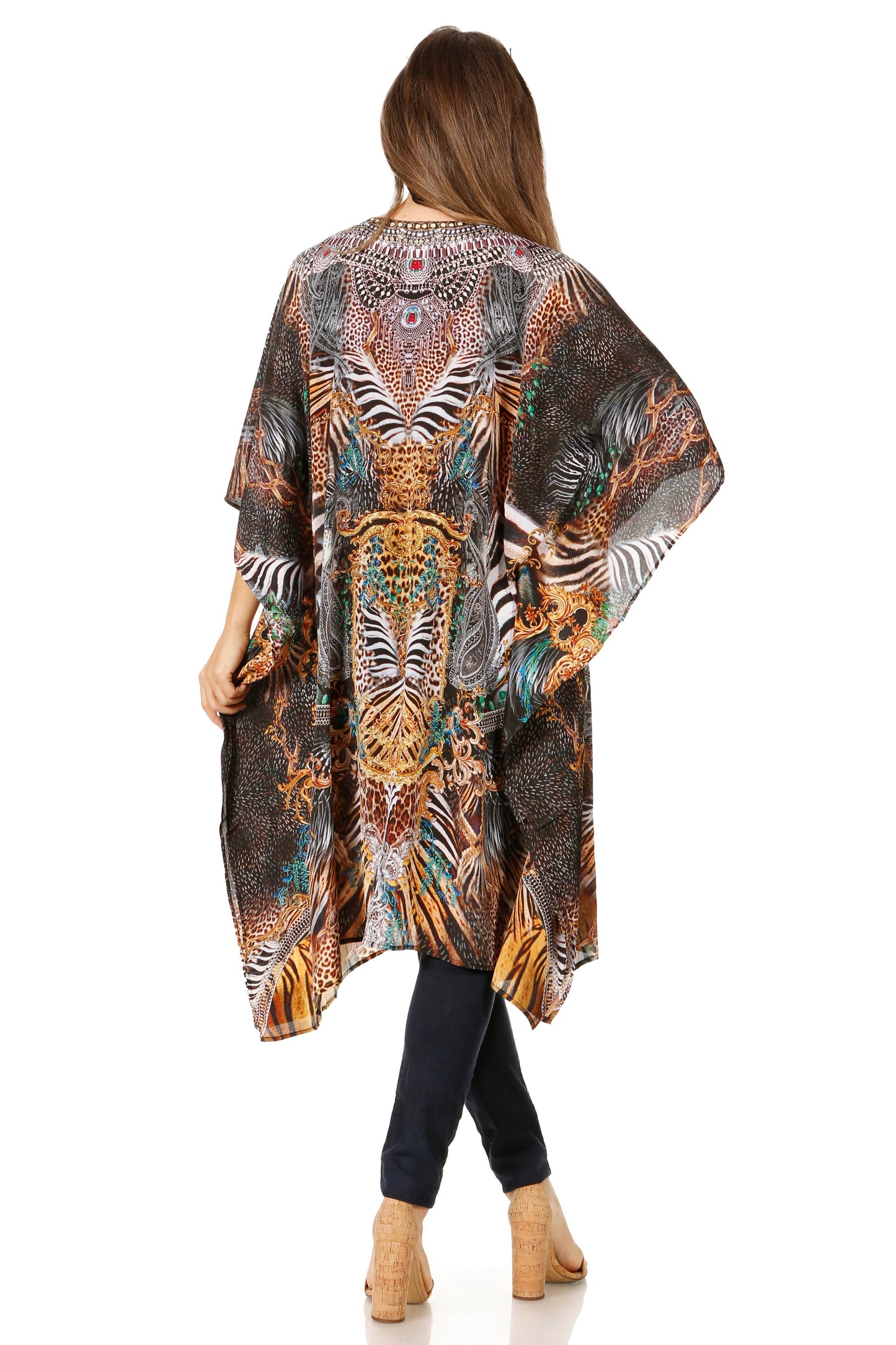 Sakkas Jenni Women's Mid Length Boho Caftan Kaftan Dress Cover up Flowy Rhinestone - Concordia Style Boutique