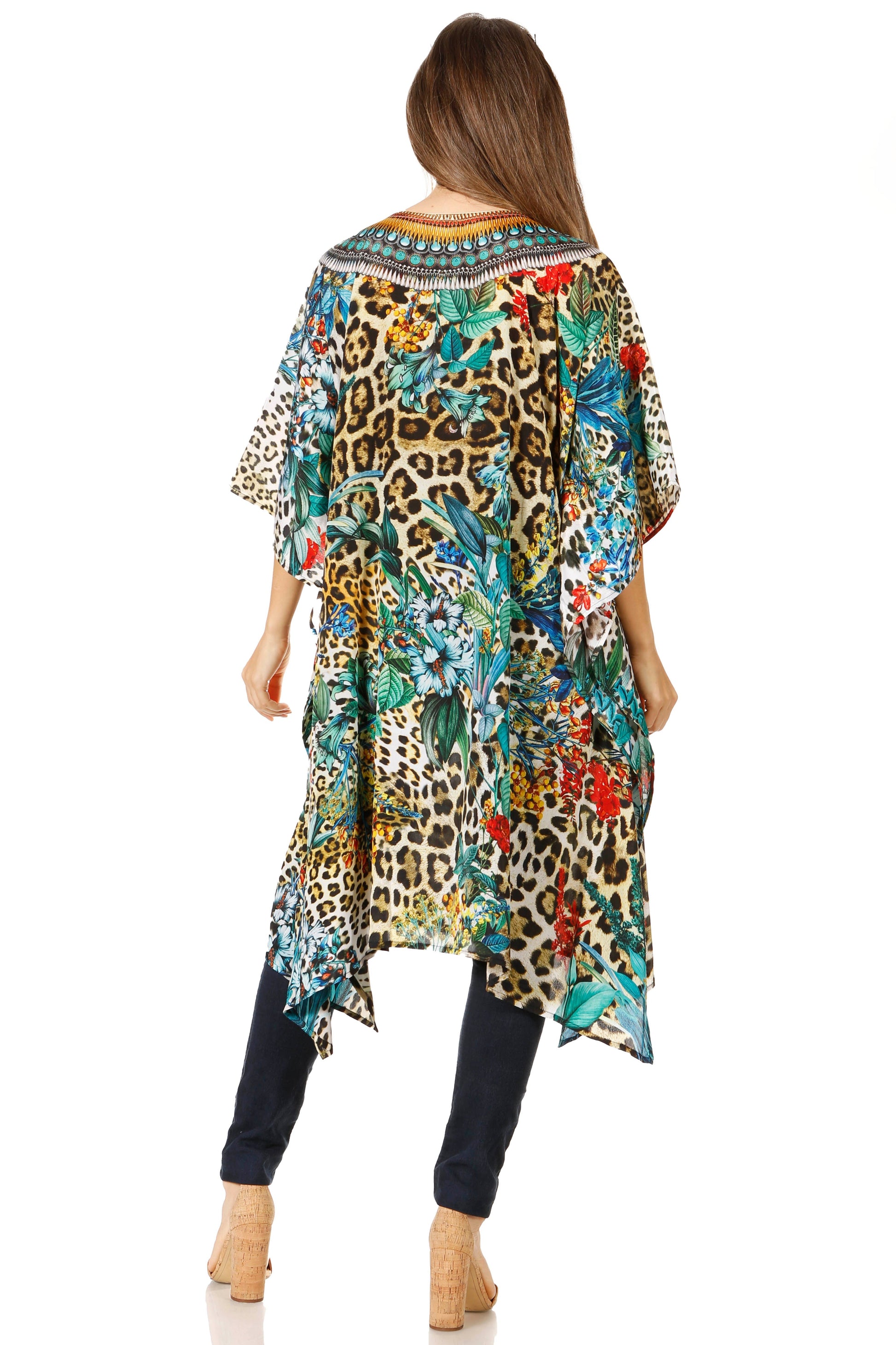 Sakkas Jenni Women's Mid Length Boho Caftan Kaftan Dress Cover up Flowy Rhinestone - Concordia Style Boutique
