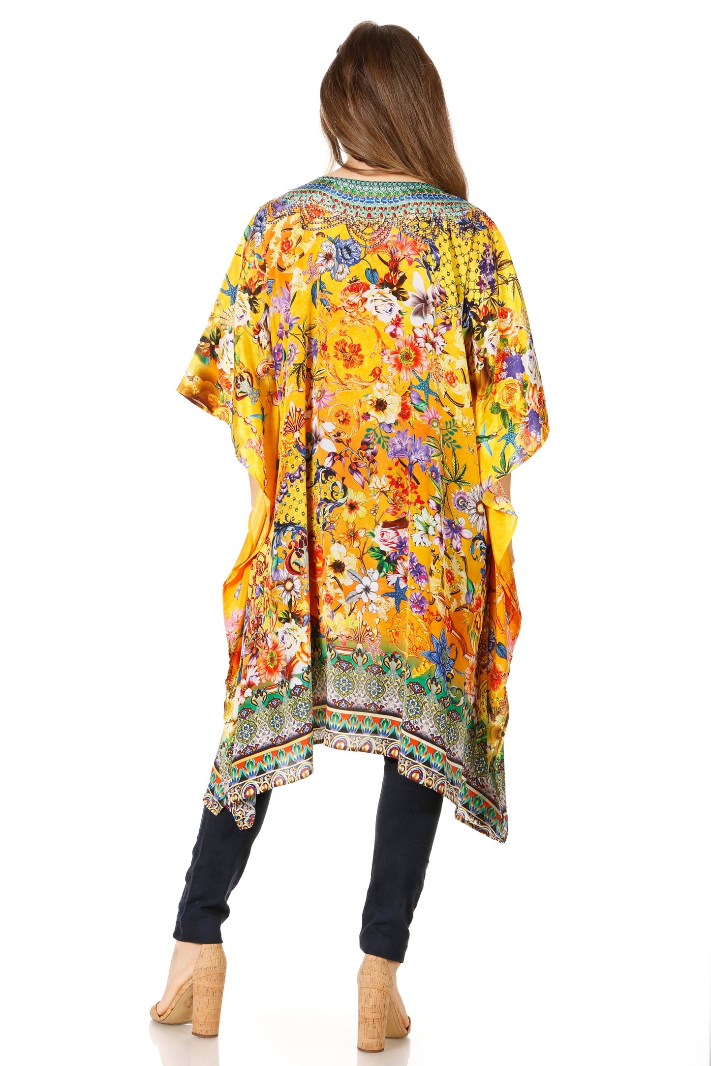 Sakkas Jenni Women's Mid Length Boho Caftan Kaftan Dress Cover up Flowy Rhinestone - Concordia Style Boutique