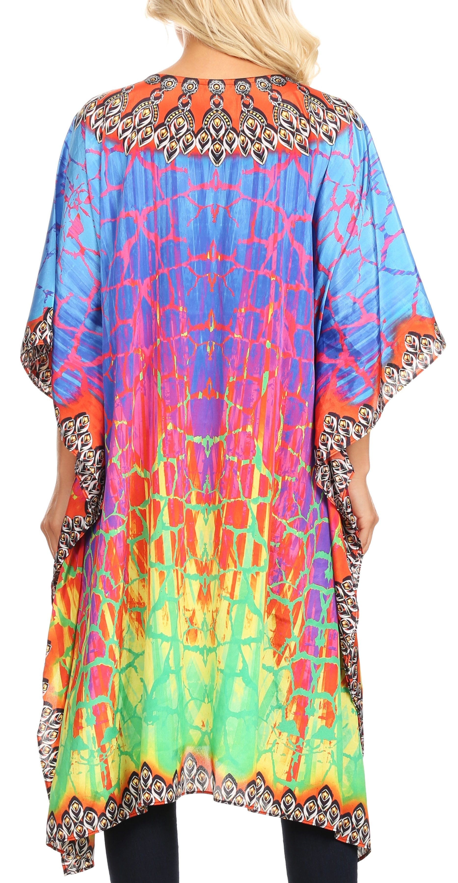 Sakkas Jenni Women's Mid Length Boho Caftan Kaftan Dress Cover up Flowy Rhinestone - Concordia Style Boutique