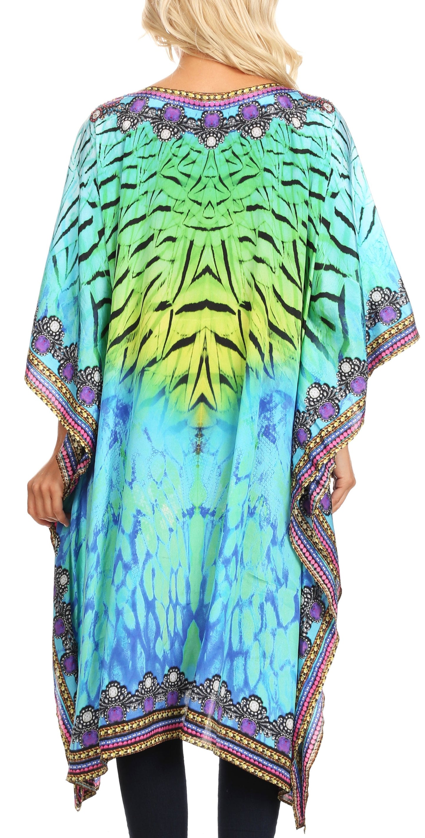 Sakkas Jenni Women's Mid Length Boho Caftan Kaftan Dress Cover up Flowy Rhinestone - Concordia Style Boutique