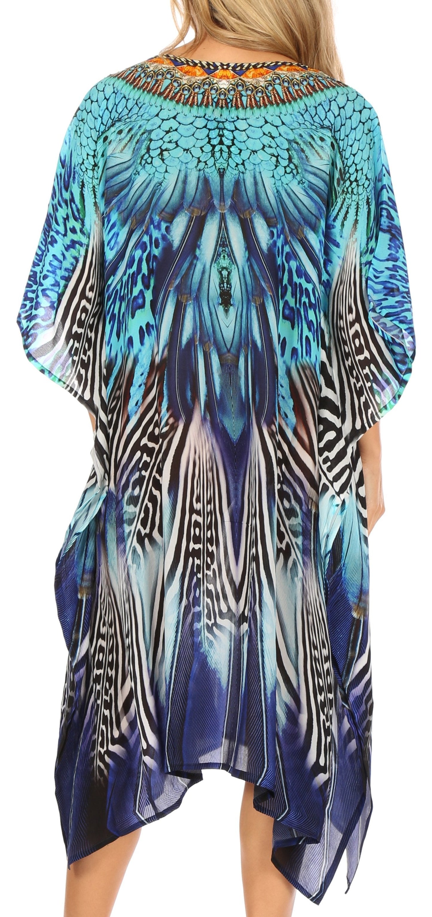 Sakkas Jenni Women's Mid Length Boho Caftan Kaftan Dress Cover up Flowy Rhinestone - Concordia Style Boutique