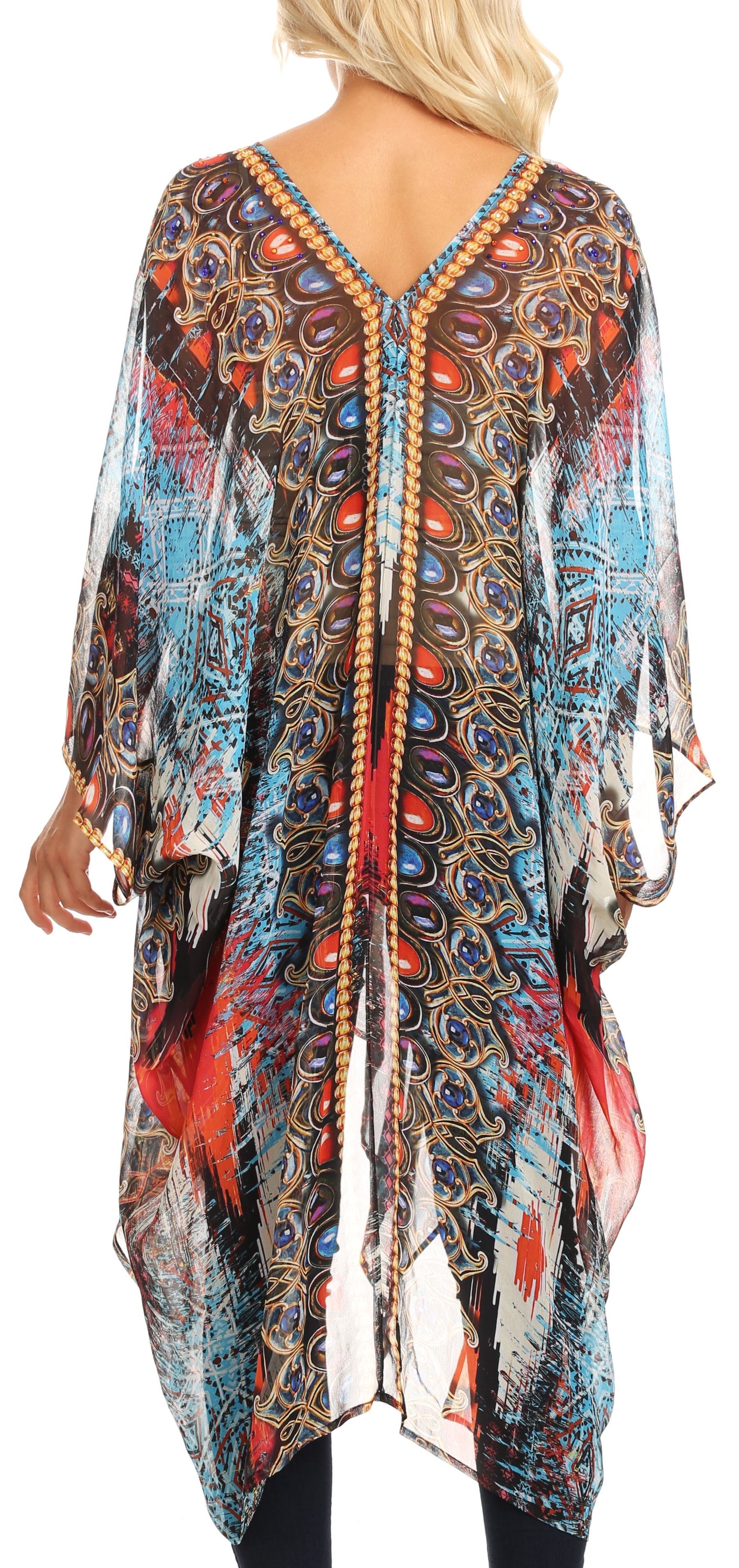 Sakkas Livi Women's V Neck Beach Dress Cover up Caftan Top Loose with Rhinestone - Concordia Style Boutique