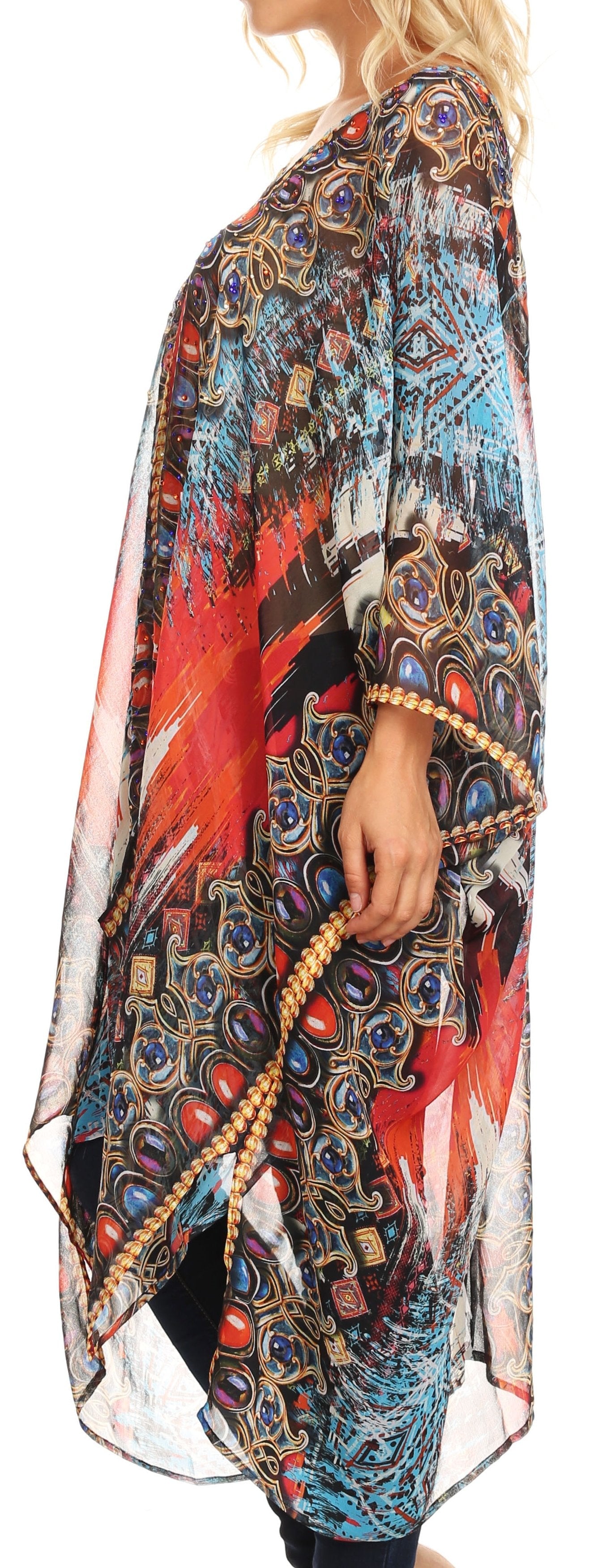 Sakkas Livi Women's V Neck Beach Dress Cover up Caftan Top Loose with Rhinestone - Concordia Style Boutique