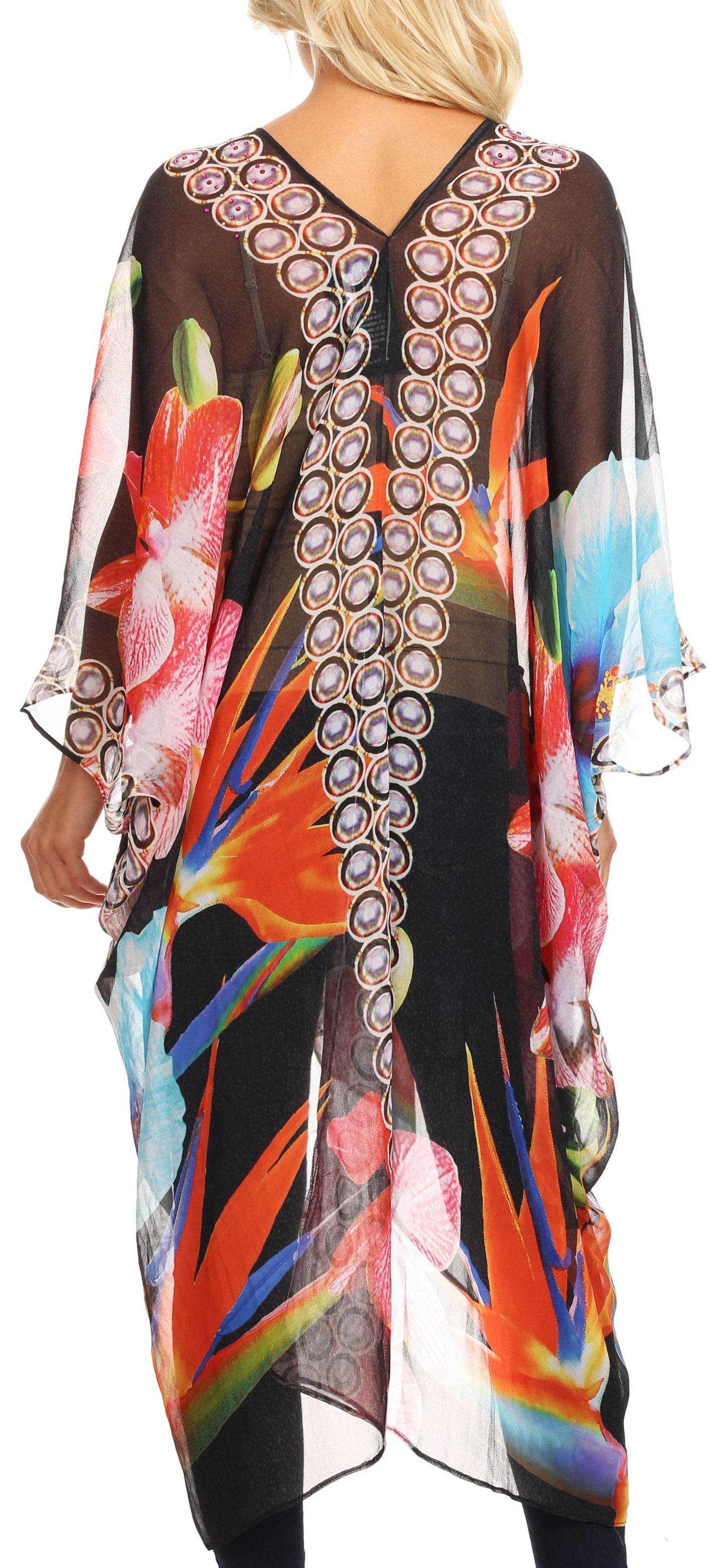 Sakkas Livi Women's V Neck Beach Dress Cover up Caftan Top Loose with Rhinestone - Concordia Style Boutique