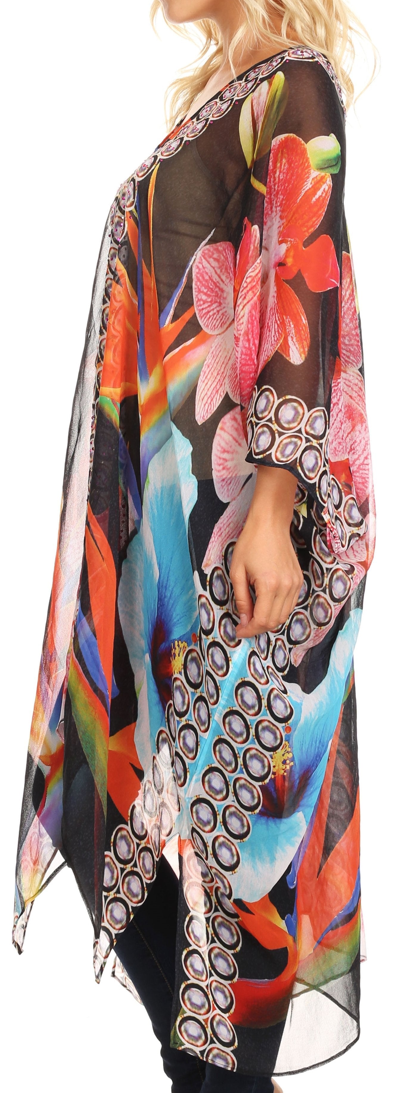 Sakkas Livi Women's V Neck Beach Dress Cover up Caftan Top Loose with Rhinestone - Concordia Style Boutique