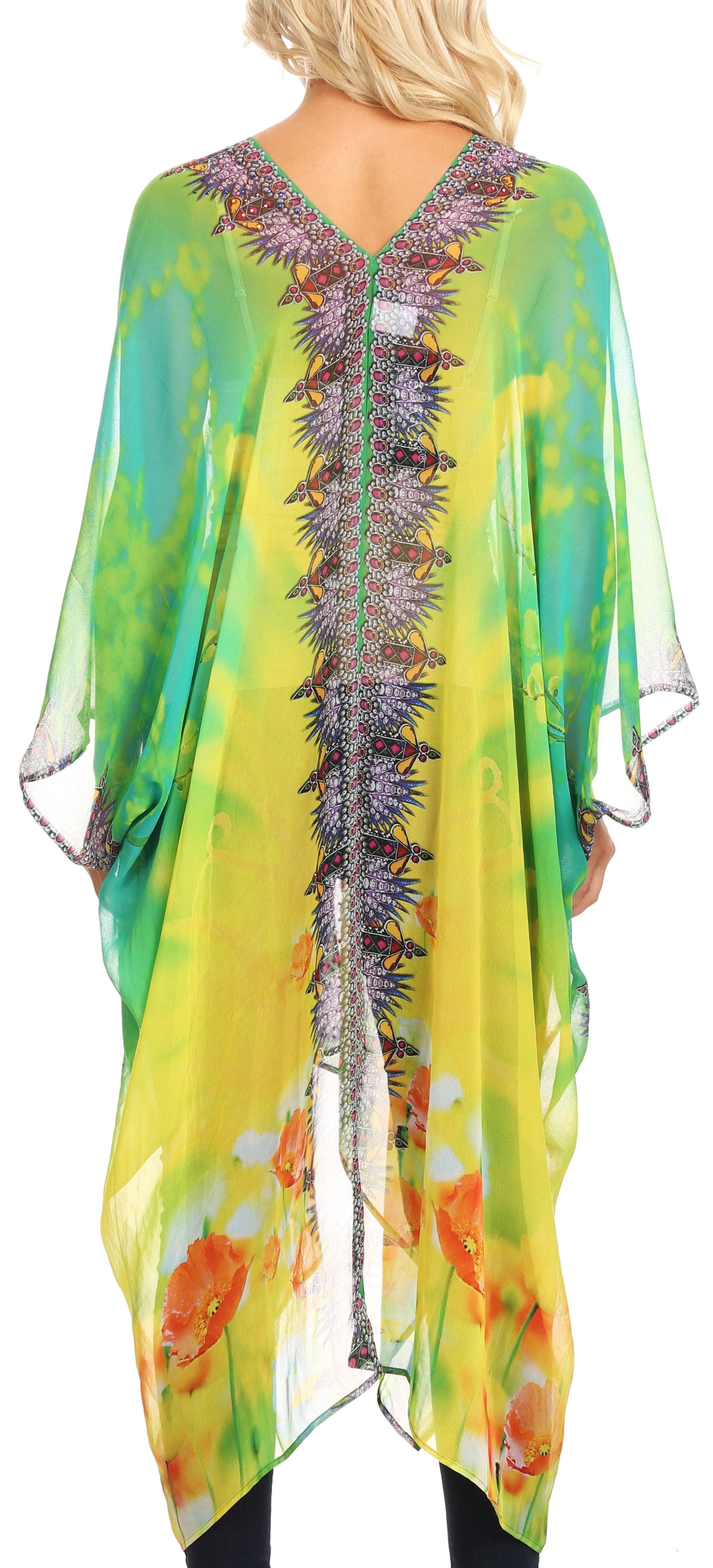 Sakkas Livi Women's V Neck Beach Dress Cover up Caftan Top Loose with Rhinestone - Concordia Style Boutique