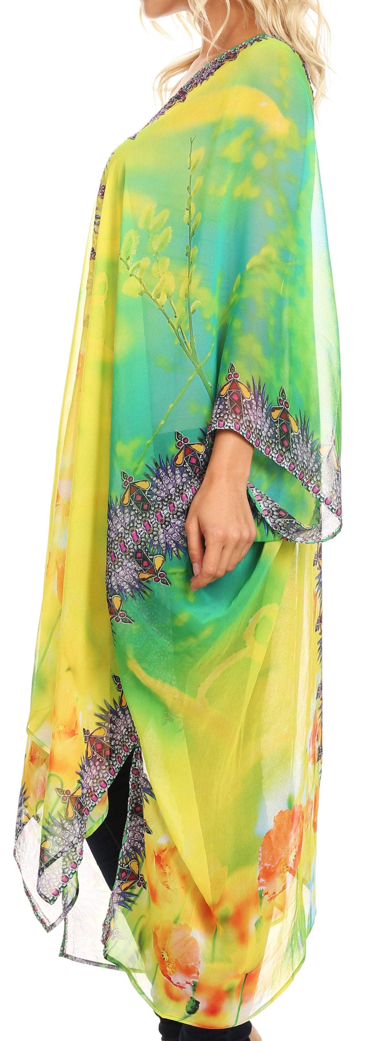 Sakkas Livi Women's V Neck Beach Dress Cover up Caftan Top Loose with Rhinestone - Concordia Style Boutique