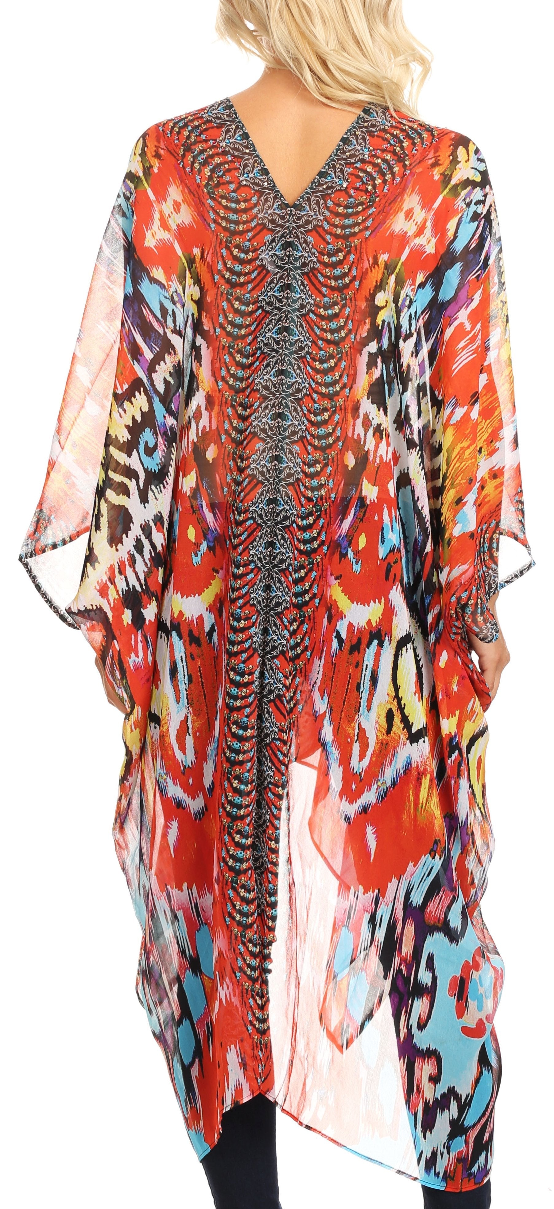 Sakkas Livi Women's V Neck Beach Dress Cover up Caftan Top Loose with Rhinestone - Concordia Style Boutique