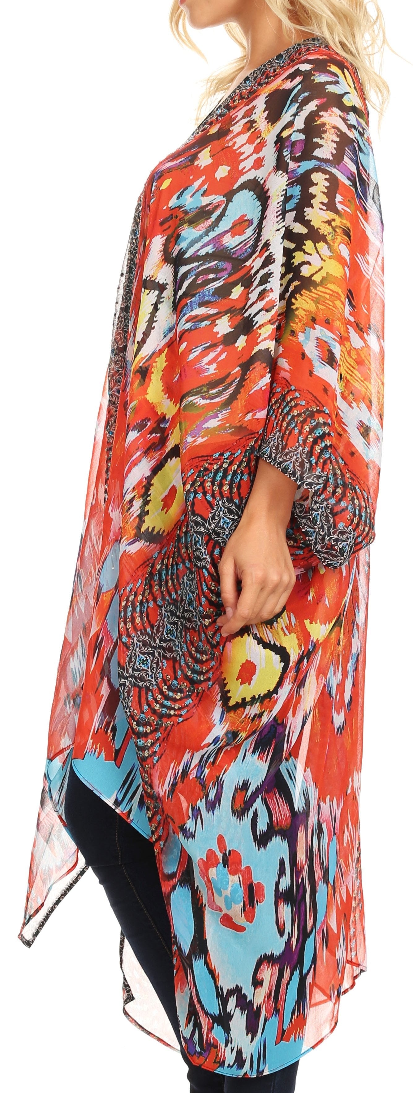 Sakkas Livi Women's V Neck Beach Dress Cover up Caftan Top Loose with Rhinestone - Concordia Style Boutique