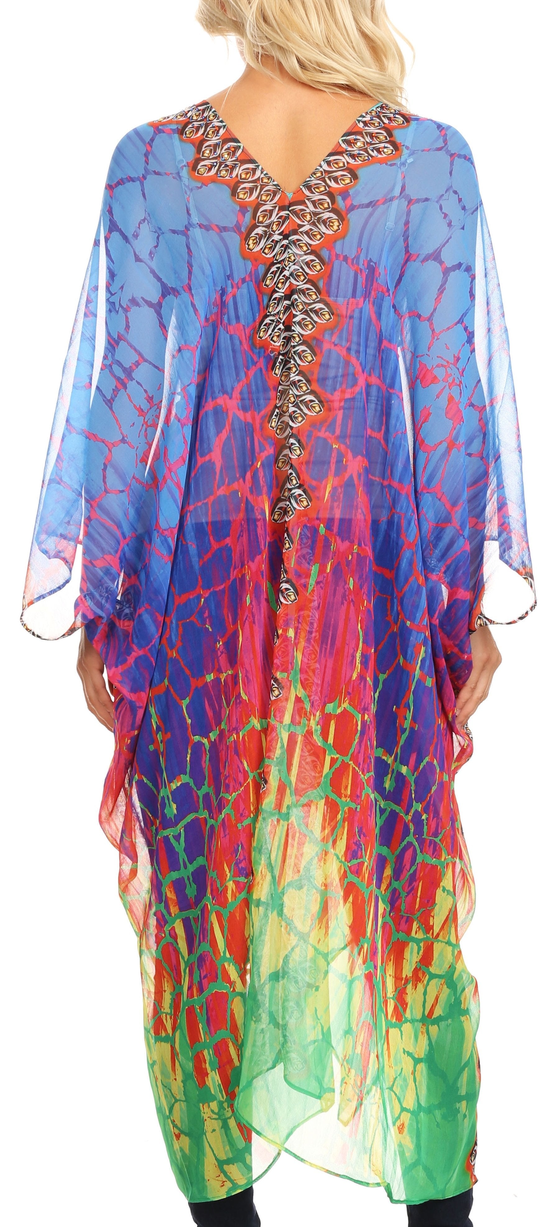 Sakkas Livi Women's V Neck Beach Dress Cover up Caftan Top Loose with Rhinestone - Concordia Style Boutique