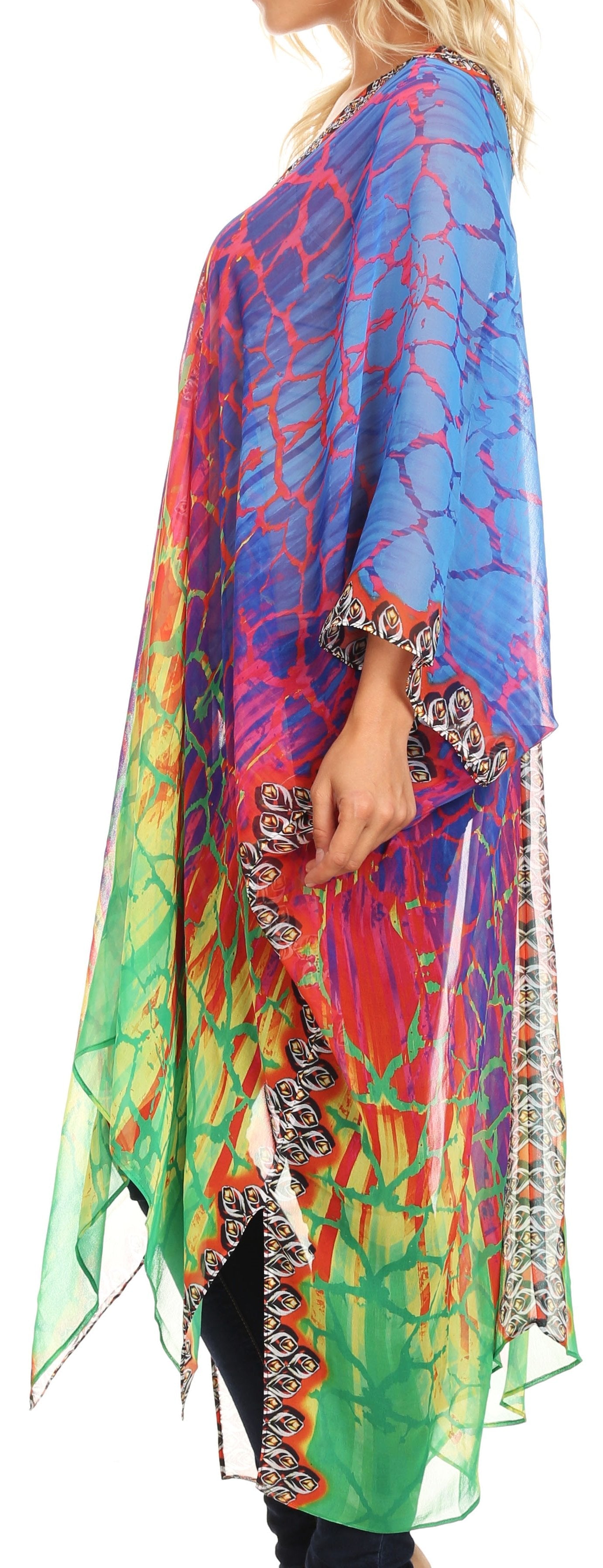 Sakkas Livi Women's V Neck Beach Dress Cover up Caftan Top Loose with Rhinestone - Concordia Style Boutique