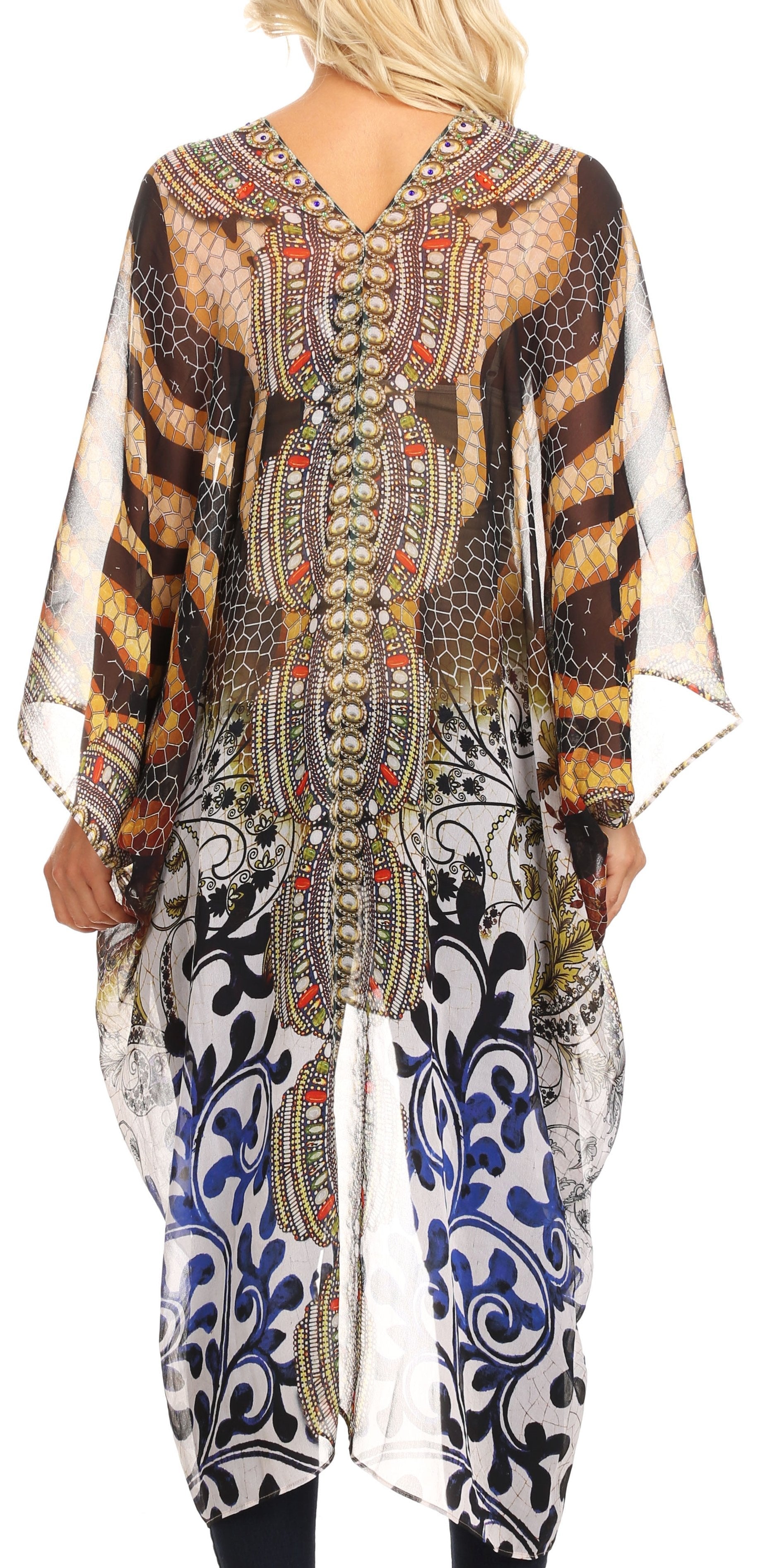 Sakkas Livi Women's V Neck Beach Dress Cover up Caftan Top Loose with Rhinestone - Concordia Style Boutique
