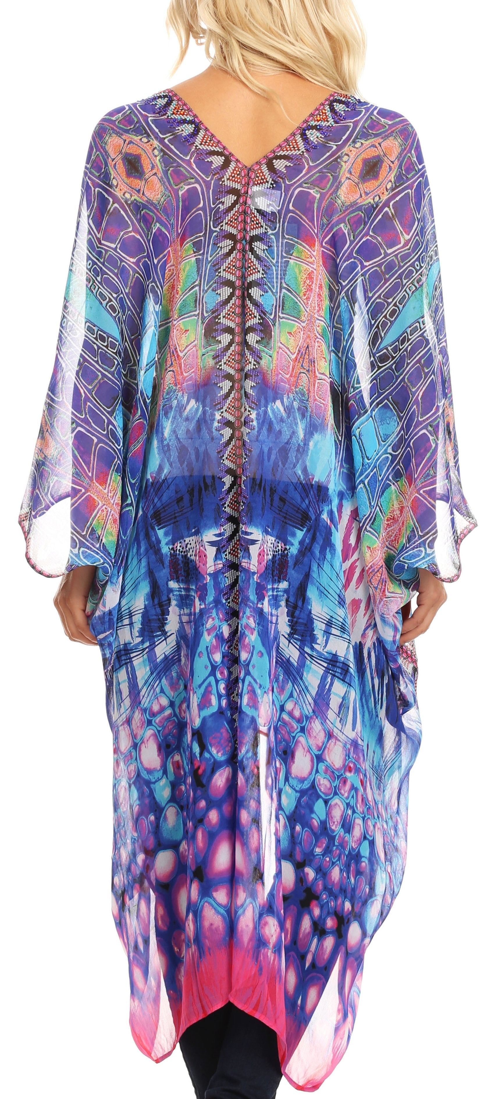 Sakkas Livi Women's V Neck Beach Dress Cover up Caftan Top Loose with Rhinestone - Concordia Style Boutique