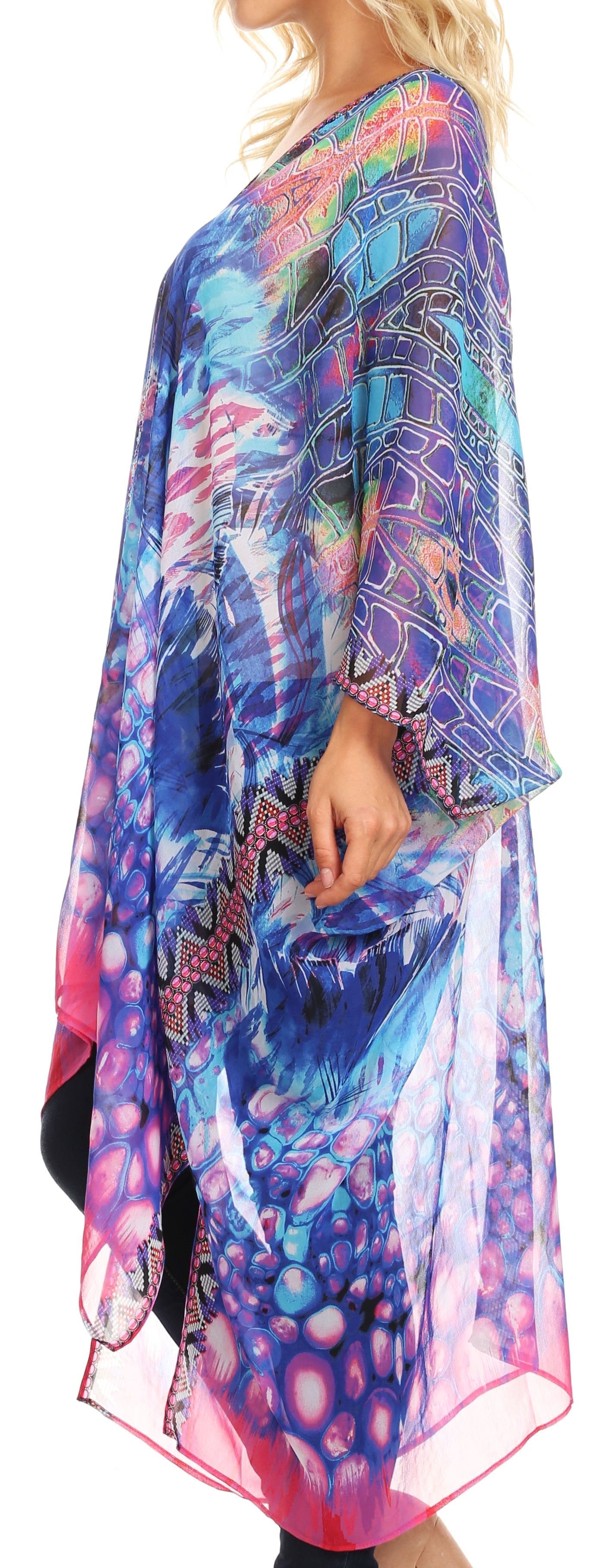 Sakkas Livi Women's V Neck Beach Dress Cover up Caftan Top Loose with Rhinestone - Concordia Style Boutique