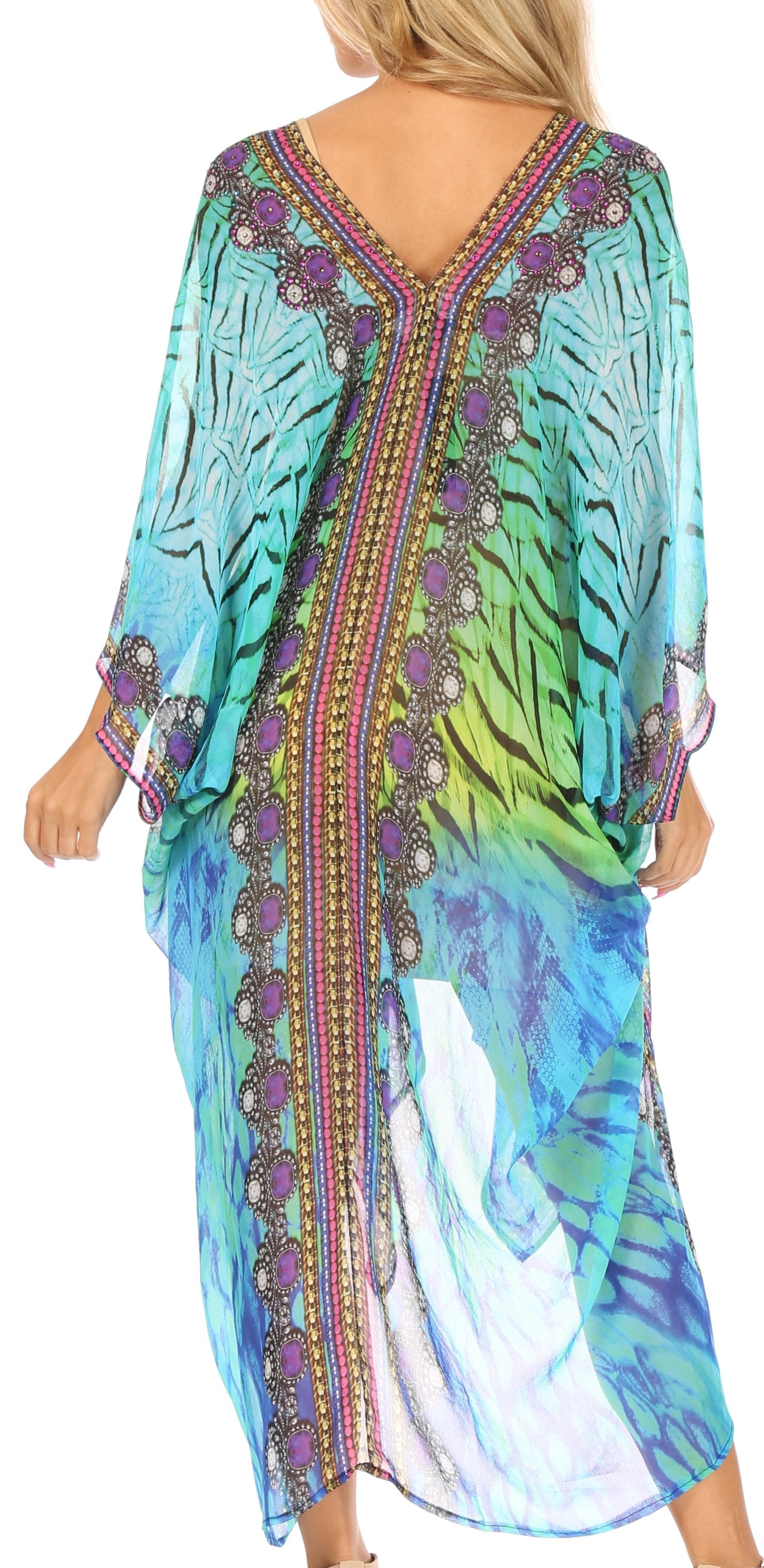 Sakkas Livi Women's V Neck Beach Dress Cover up Caftan Top Loose with Rhinestone - Concordia Style Boutique